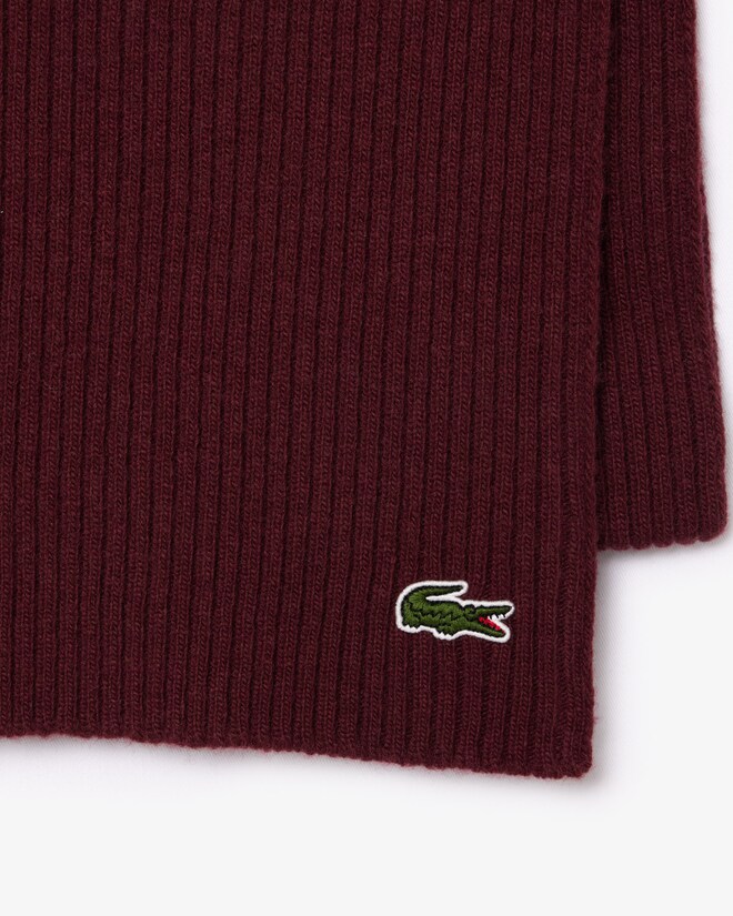 Lacoste sjaal wol, unisex gebreide sjaal, espresso bruin