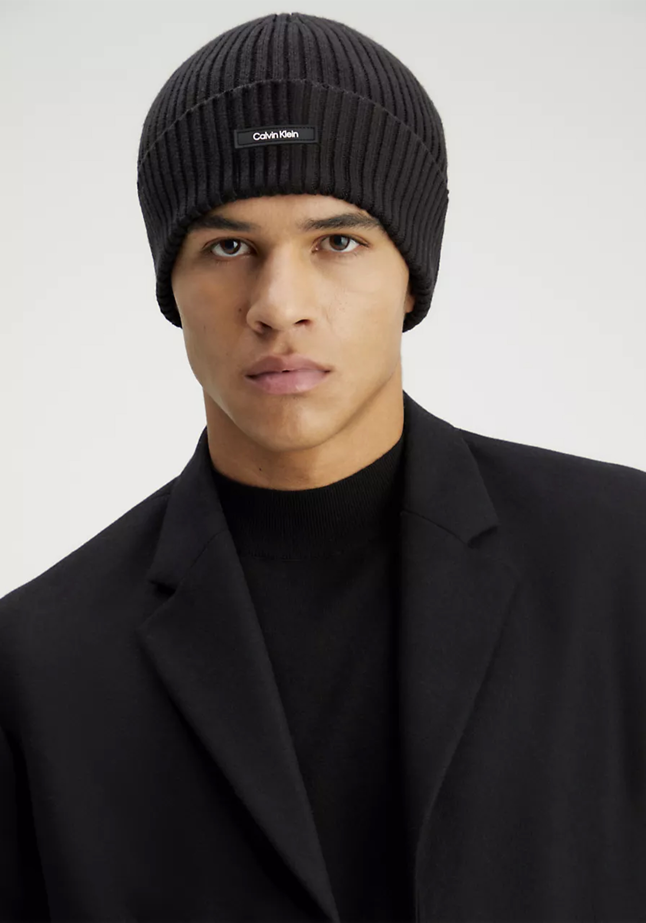 Calvin Klein muts, classic cotton rib beanie, zwart