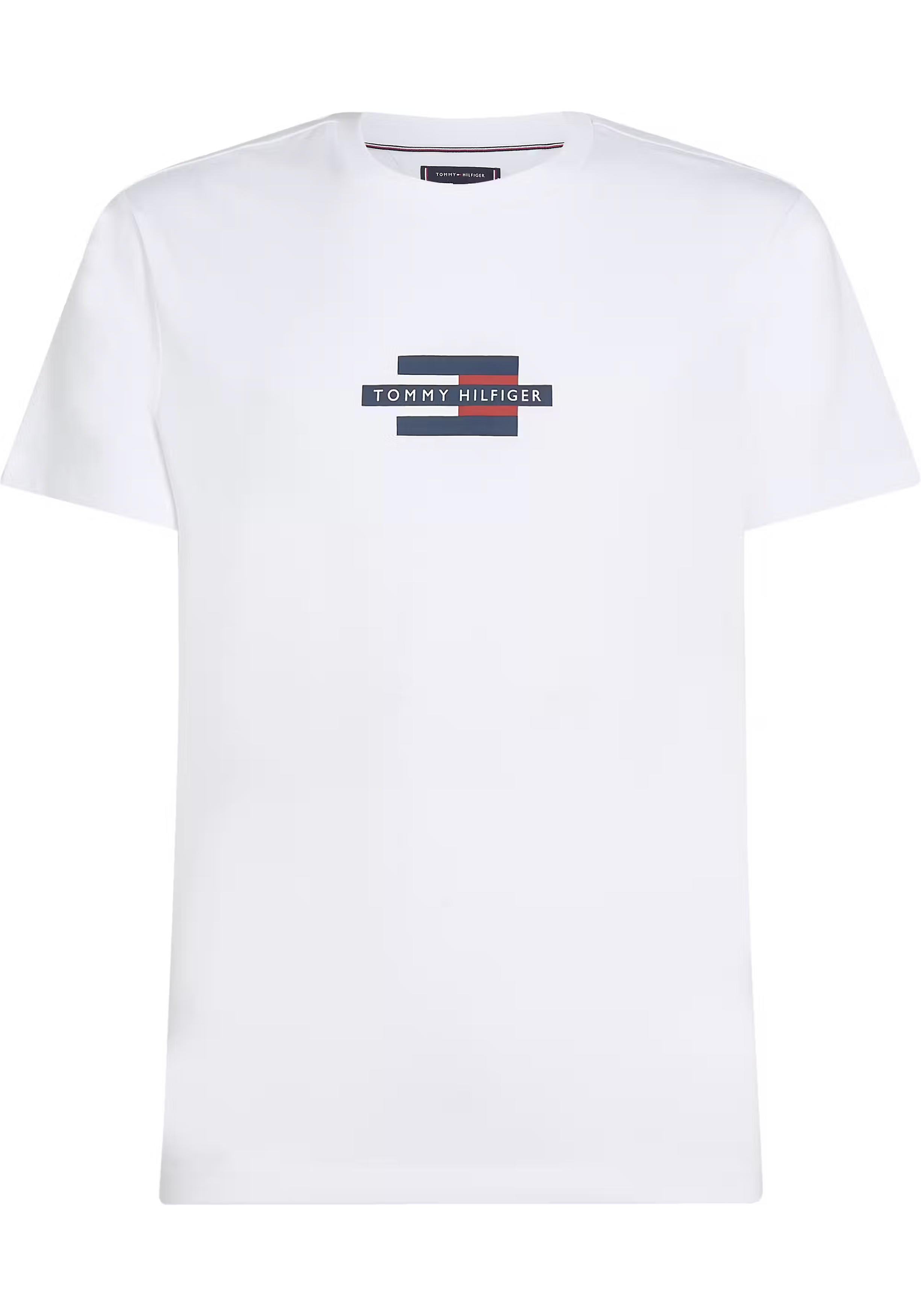 Tommy Hilfiger Flag Box Tee, heren T-shirt korte mouw O-hals, wit