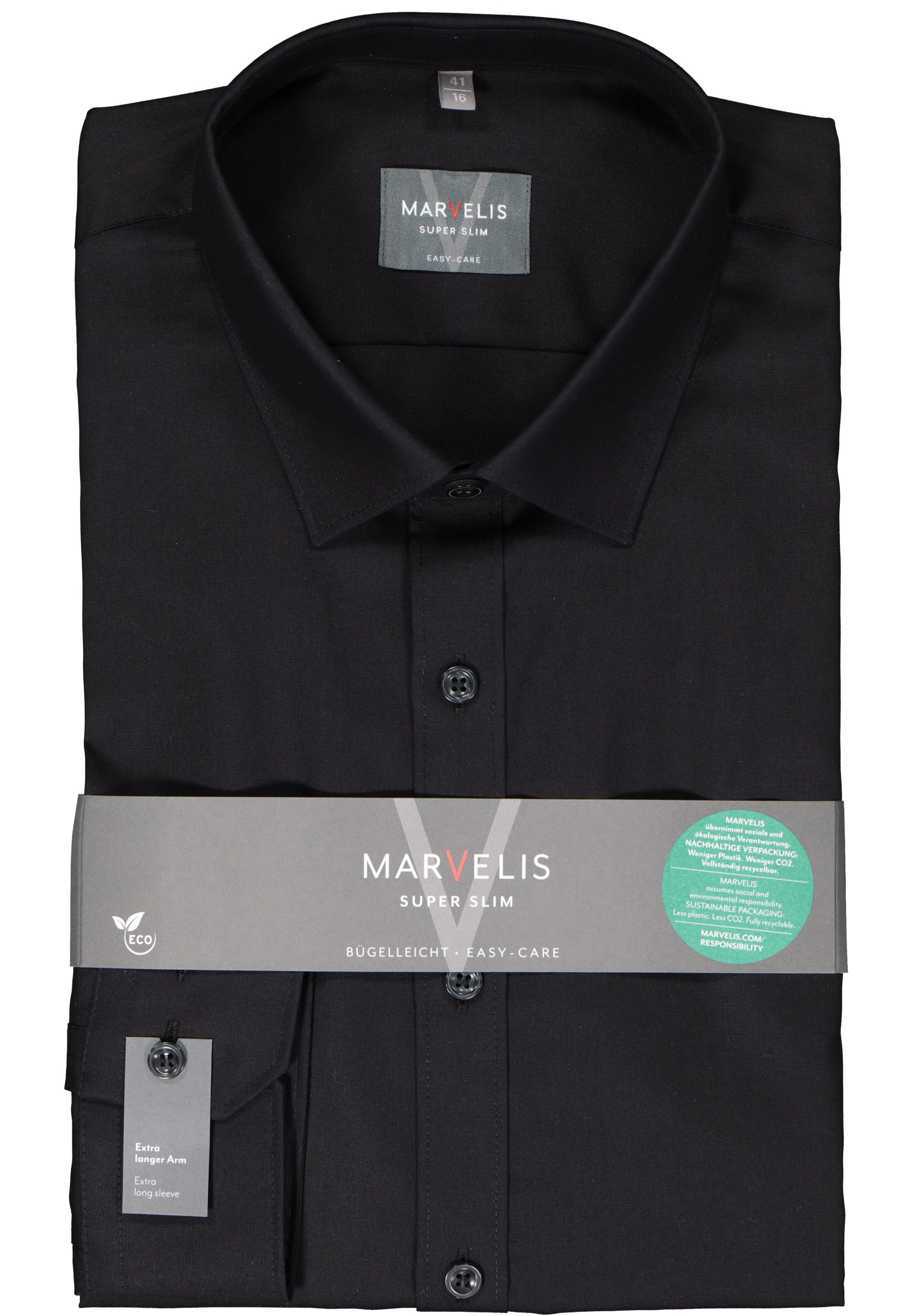 MARVELIS super slim fit overhemd, mouwlengte 7, popeline, zwart