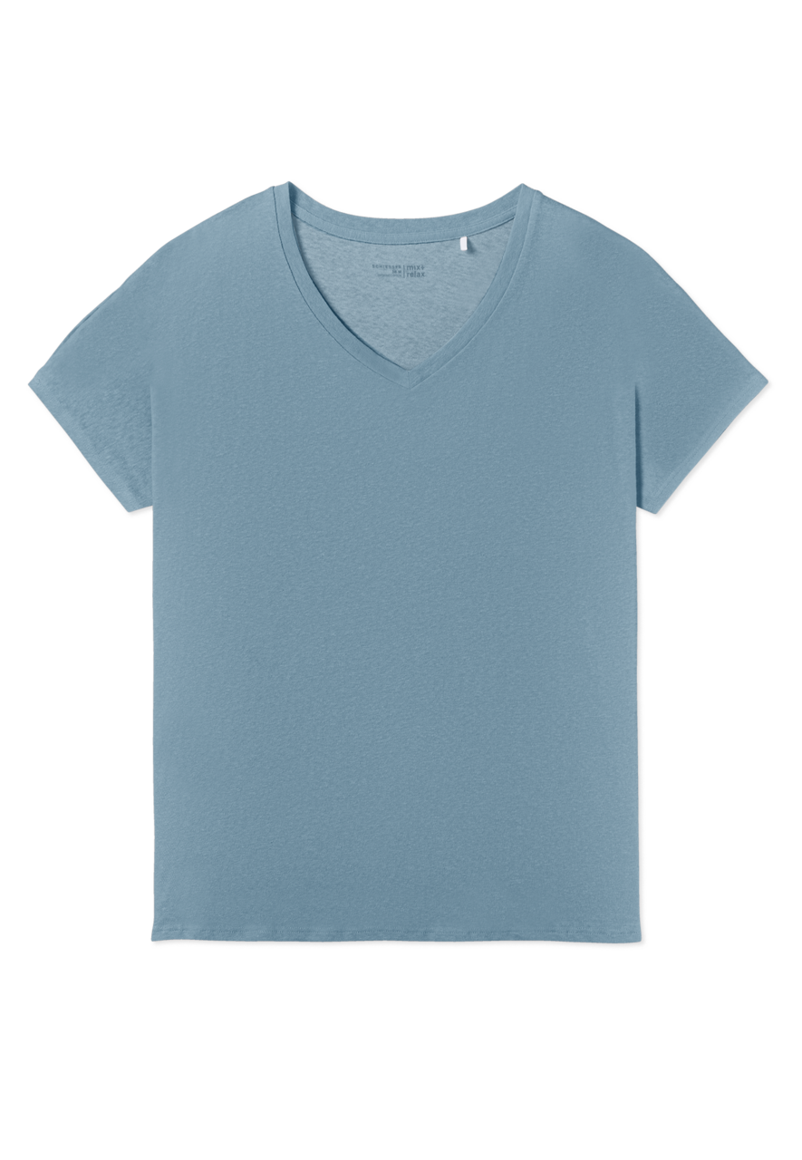 SCHIESSER Mix+Relax T-shirt, dames shirt korte mouw V-hals blauwgrijs