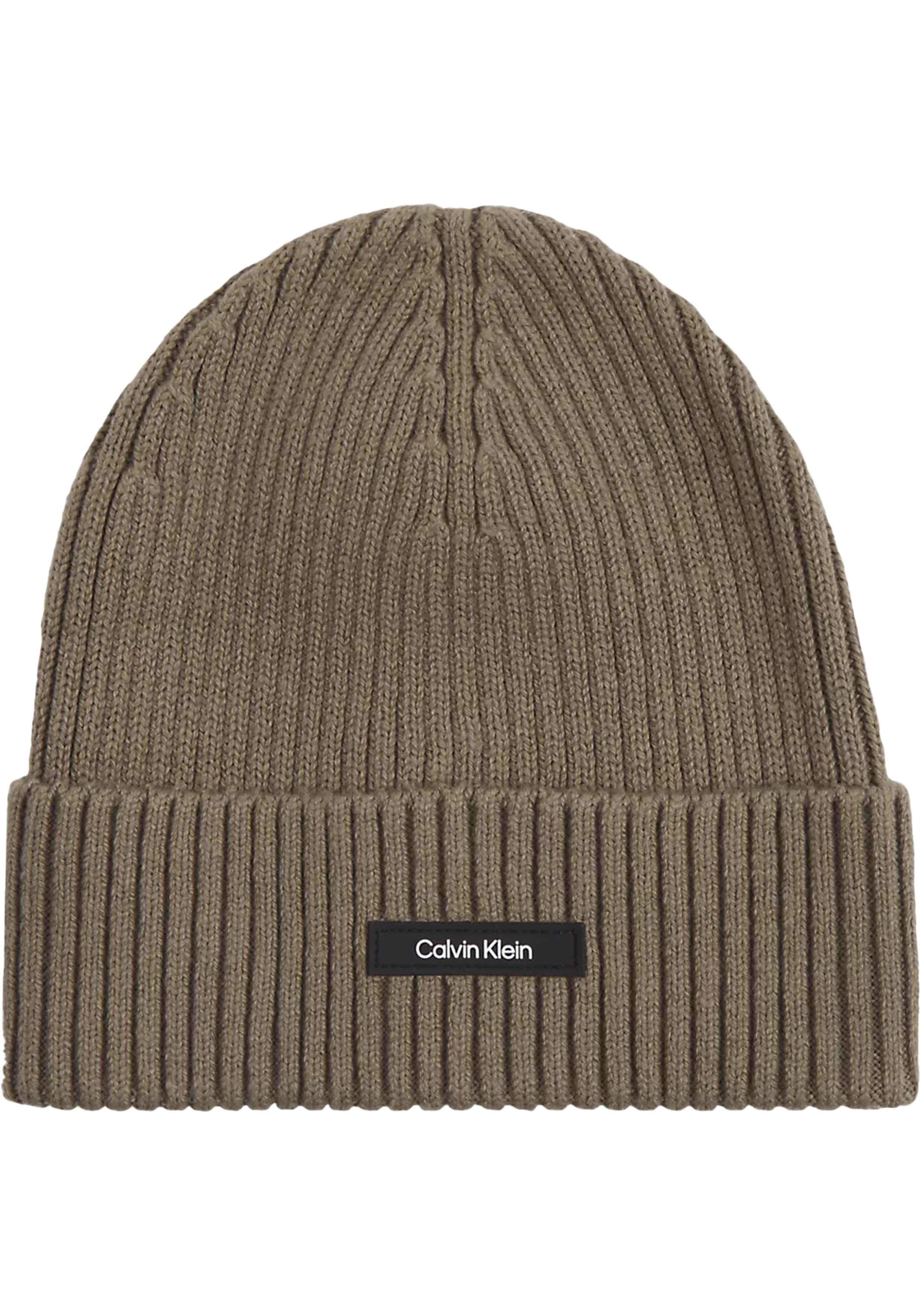 Calvin Klein muts, classic cotton rib beanie, beige