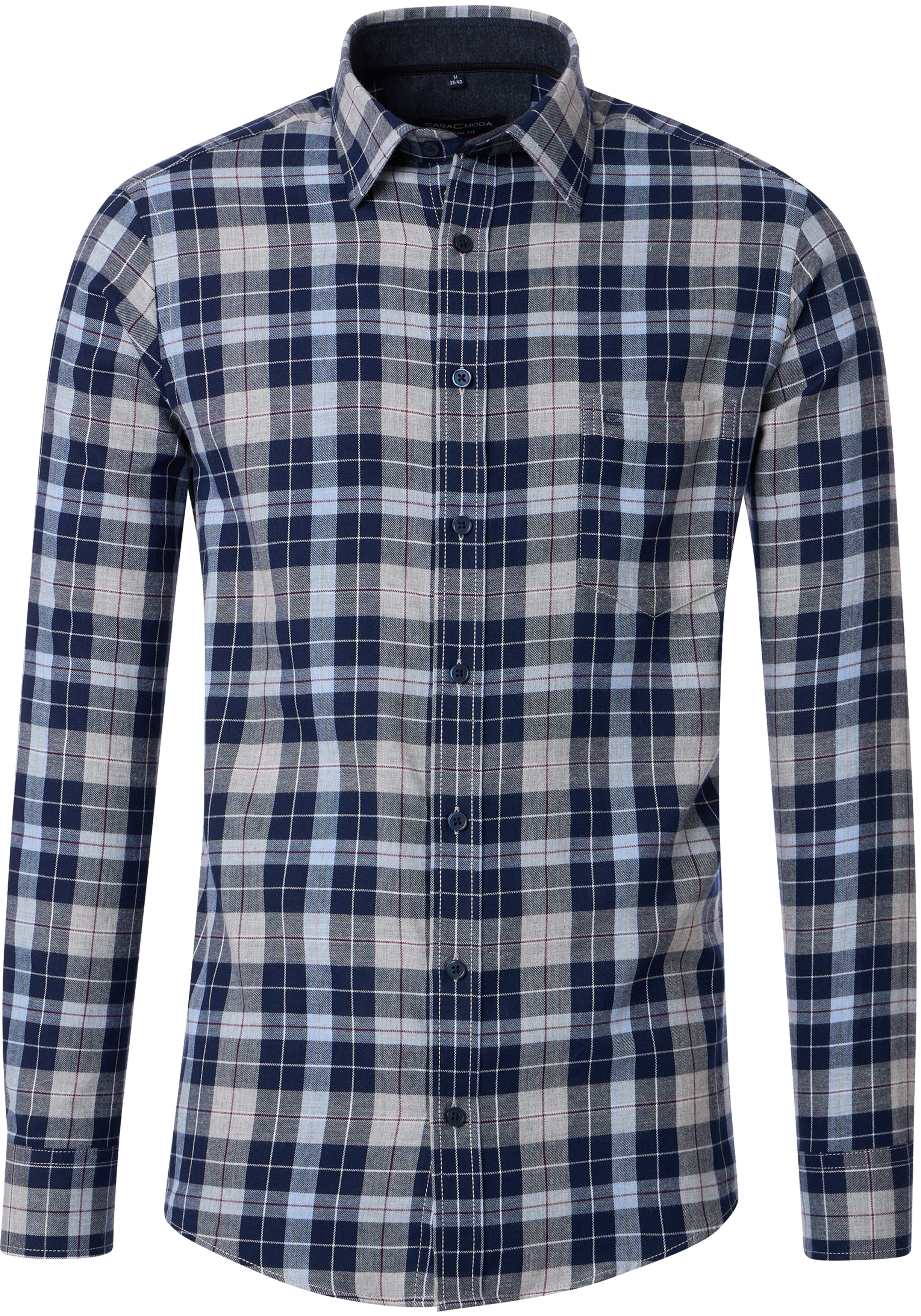 CASA MODA Sport casual fit overhemd, flanel, blauw geruit