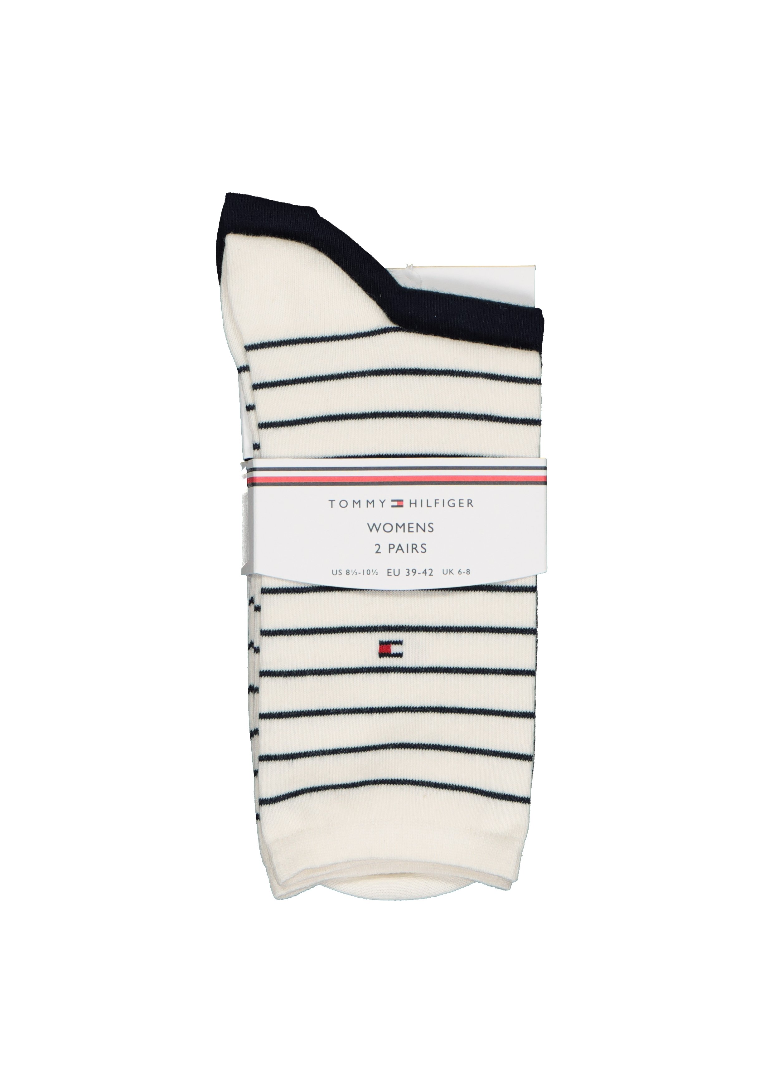 Tommy Hilfiger damessokken Small Stripe (2-pack), uni en gestreept katoen, off white met blauw