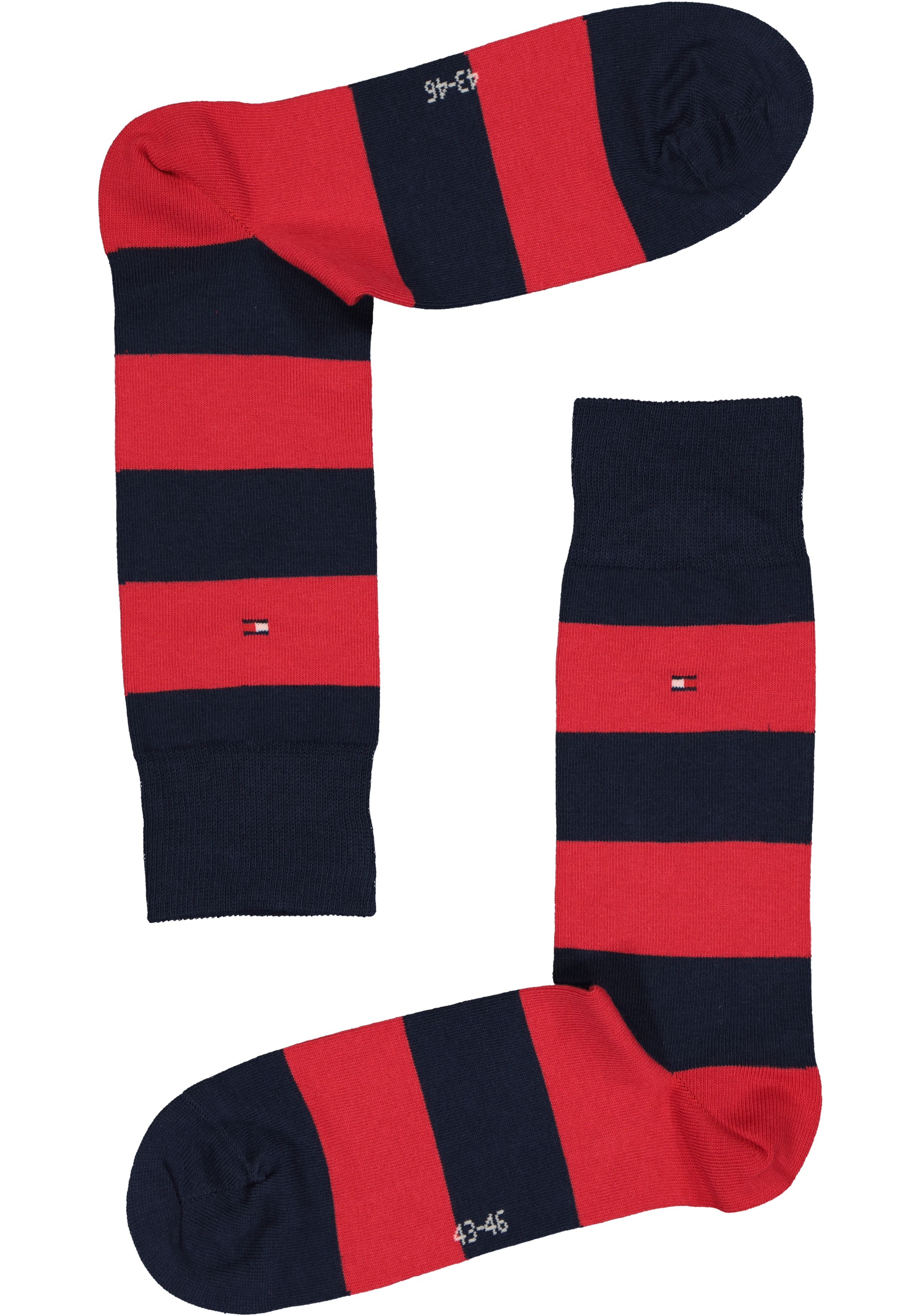 Tommy Hilfiger Rugby Stripe Socks (2-pack), herensokken katoen gestreept en uni, blauw met rood