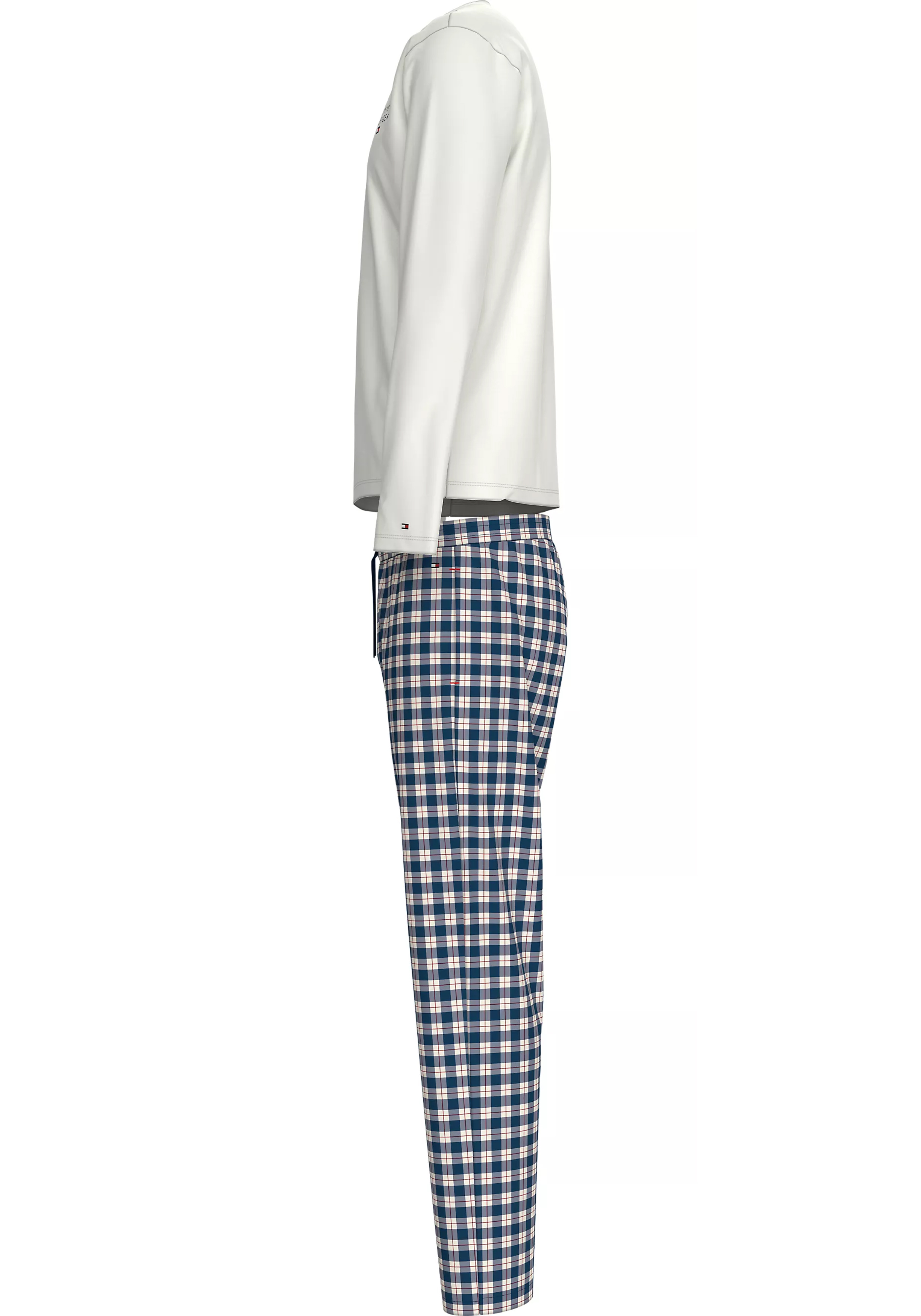 Tommy Hilfiger heren pyjama set, wit shirt met blauw met wit geruite broek