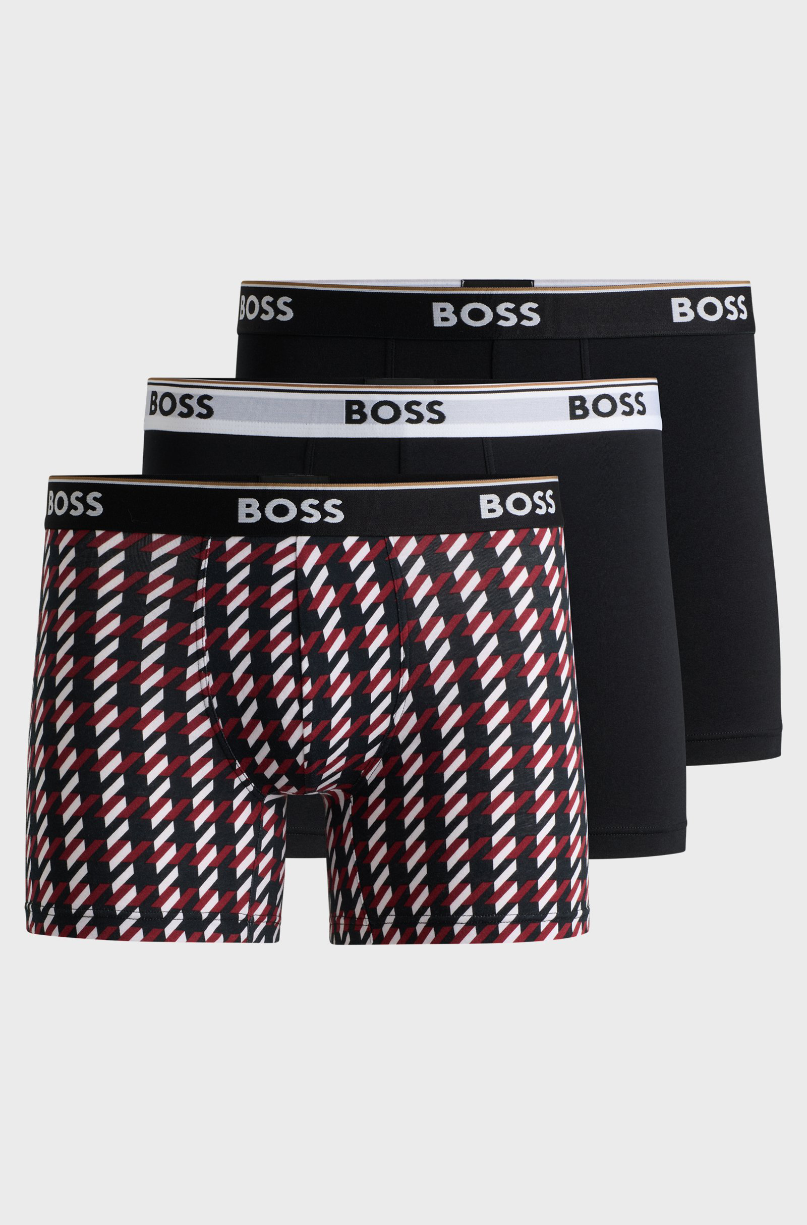 HUGO BOSS Power boxer briefs (3-pack), heren boxers normale lengte, zwart, zwart met rood dessin