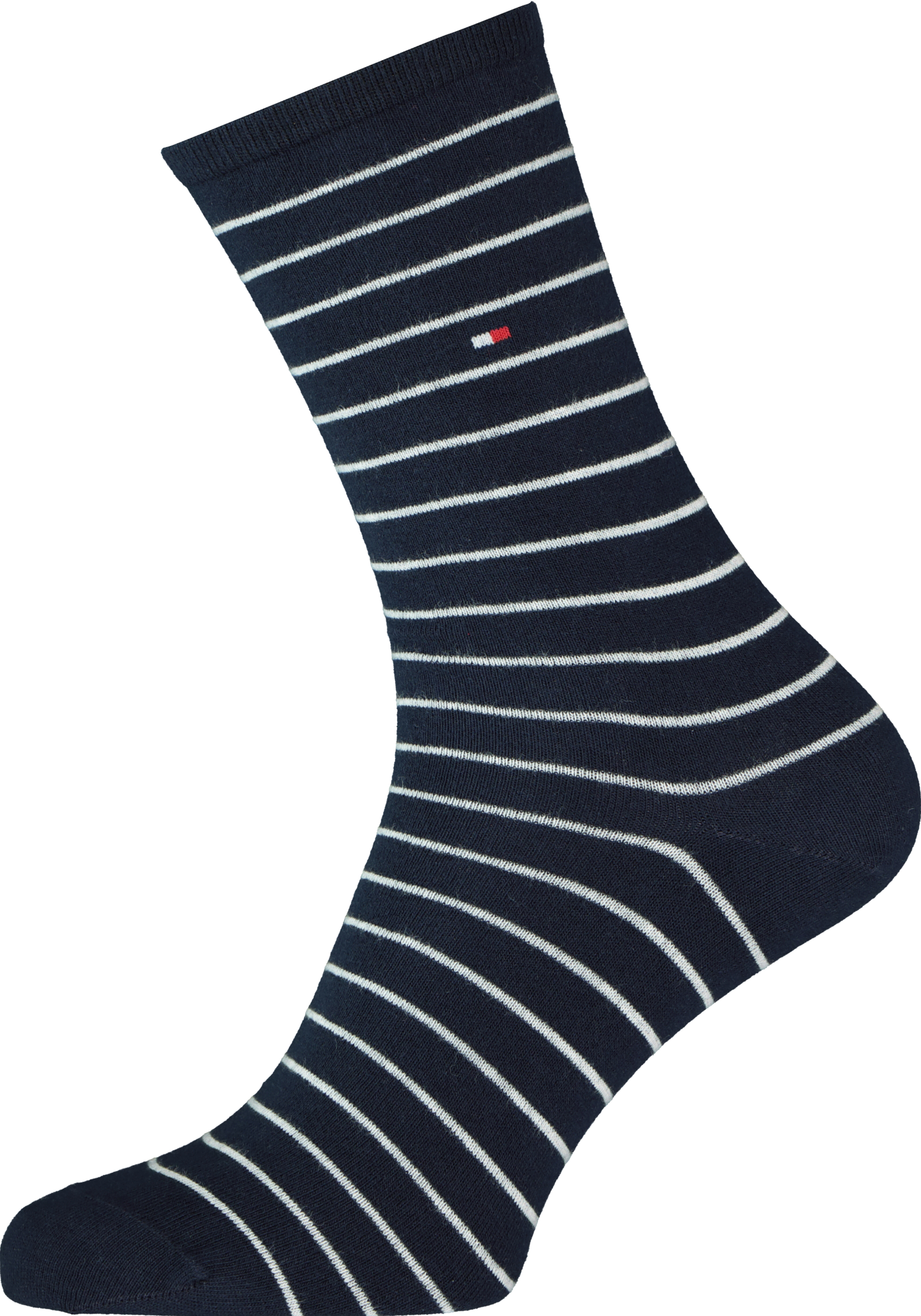 Tommy Hilfiger damessokken Small Stripe (2-pack), uni en gestreept katoen, donkerblauw met wit