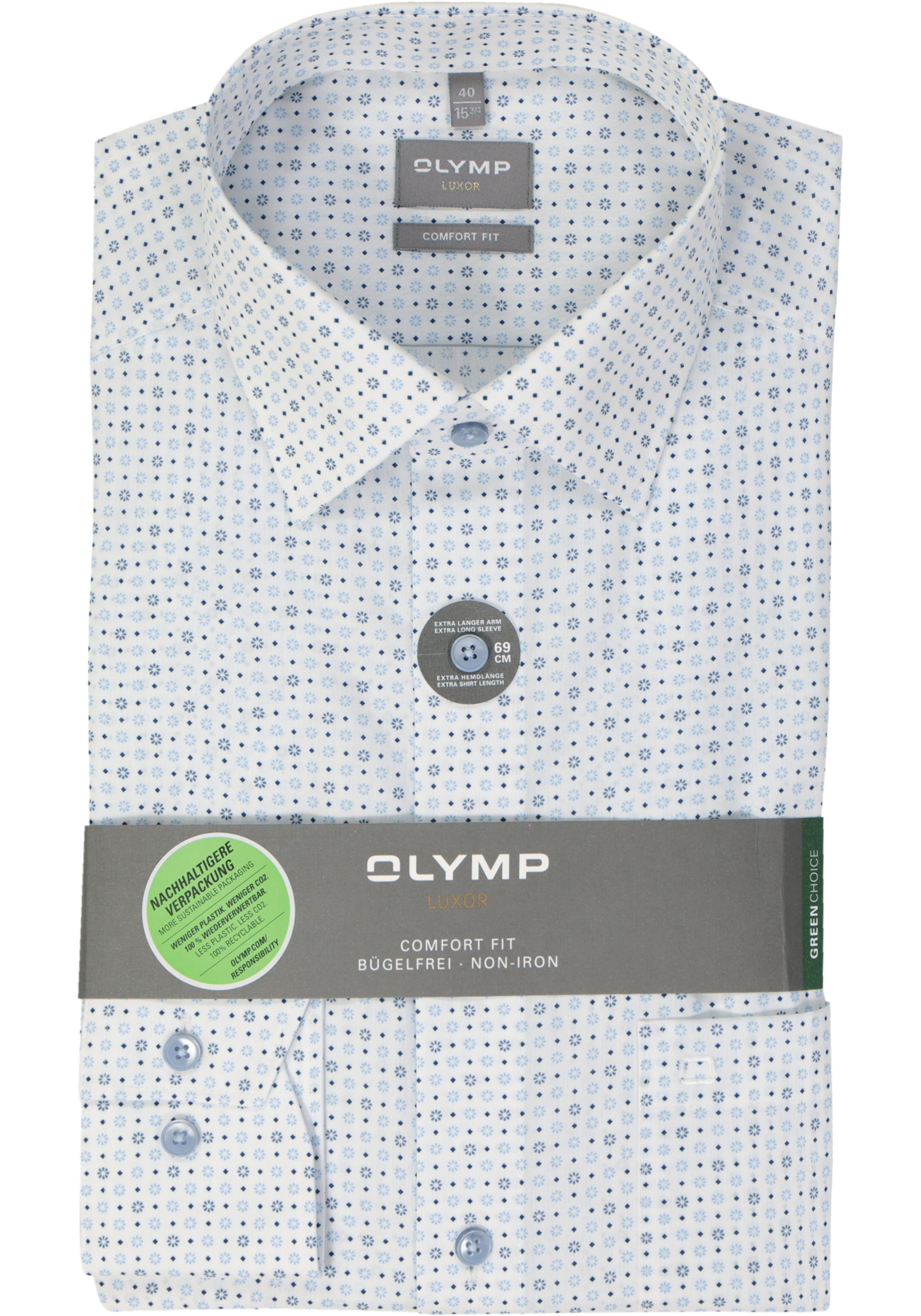 OLYMP comfort fit overhemd, mouwlengte 7, mouwlengte 7, popeline, wit dessin