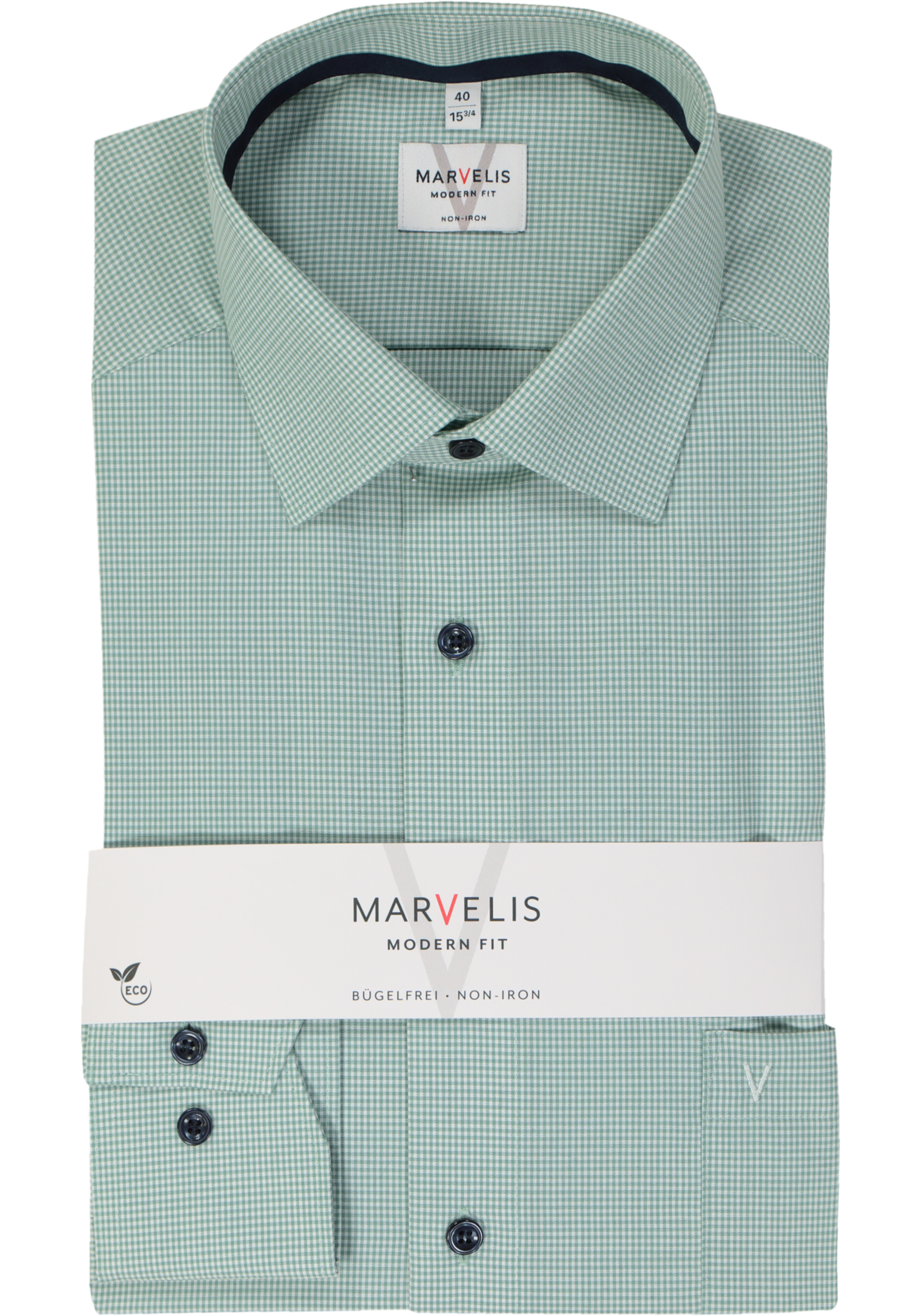 MARVELIS modern fit overhemd, popeline, kristalgroen geruit