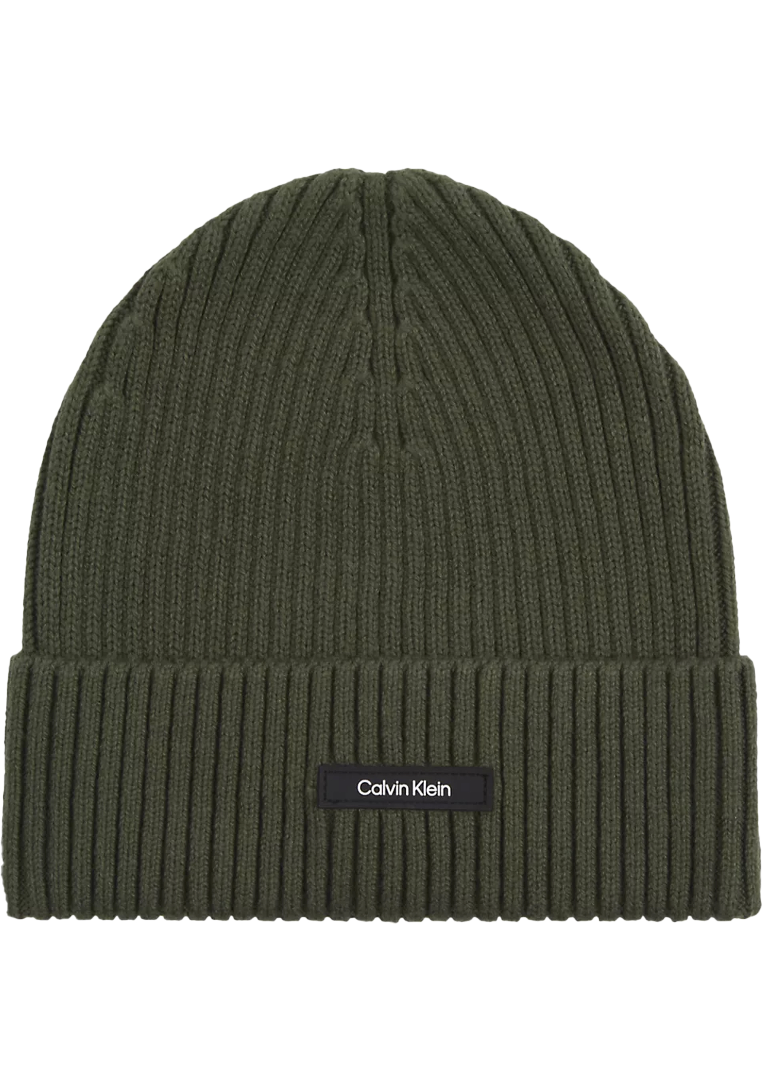 Calvin Klein muts, classic cotton rib beanie, donker olijfgroen