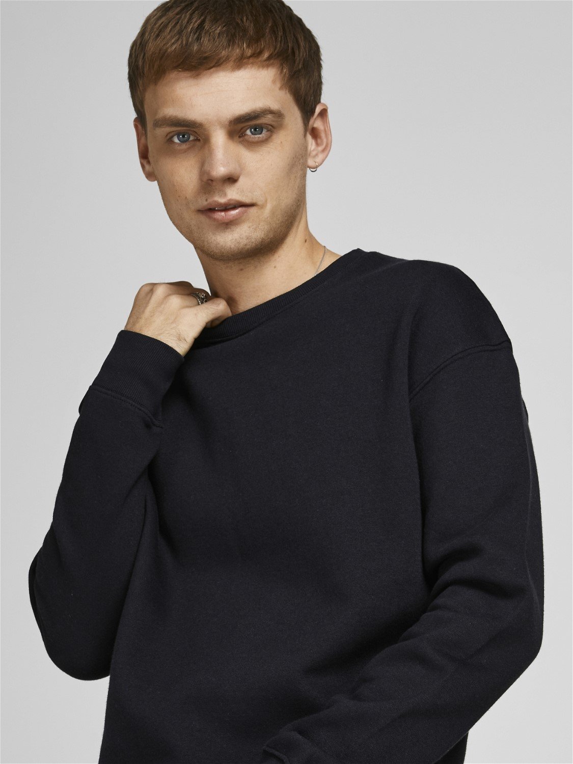 JACK & JONES Star basic sweat crew neck regular fit, heren sweatshirt katoenmengsel met O-hals, zwart