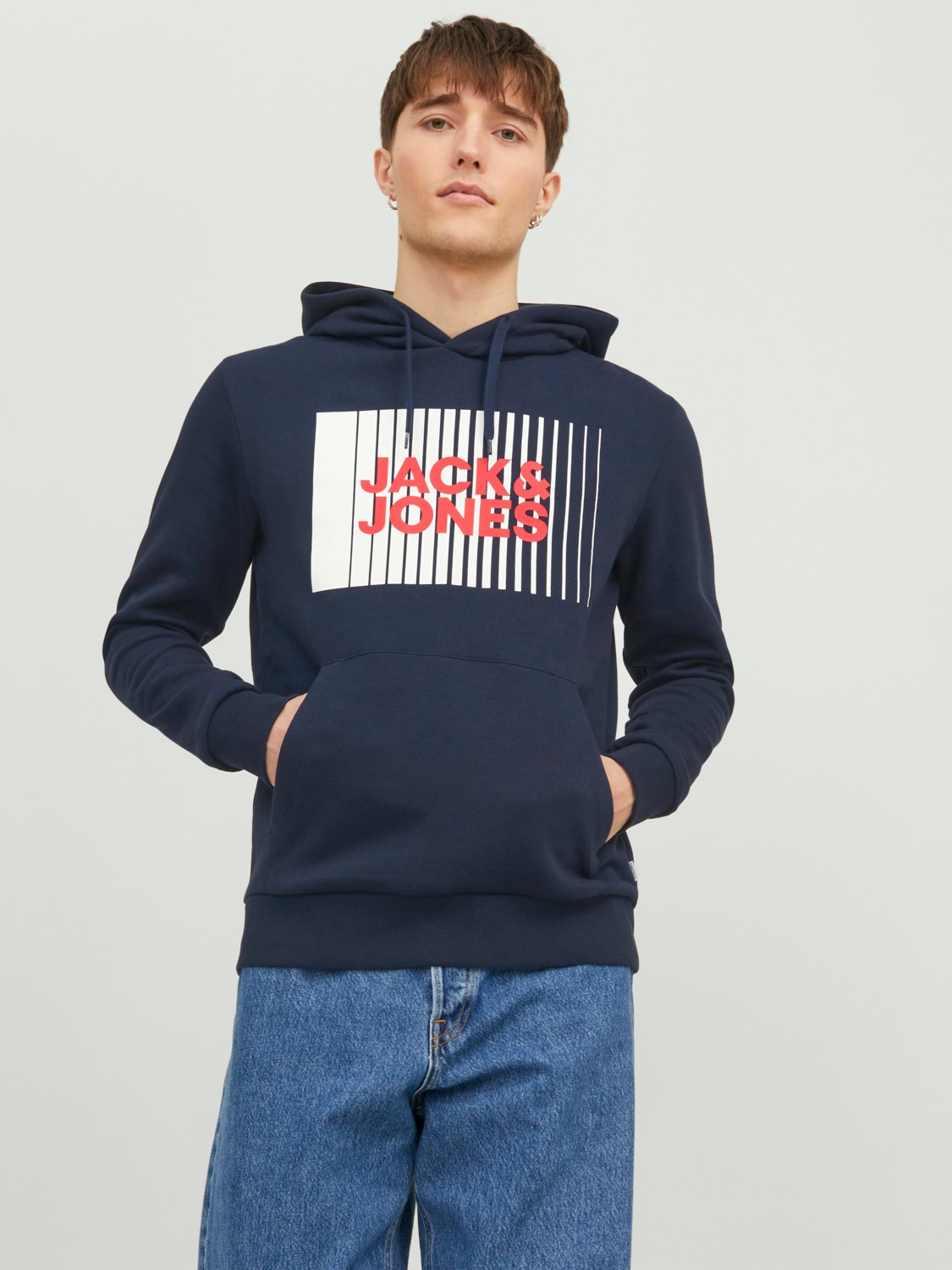 JACK & JONES Corp logo sweat hood play regular fit, heren hoodie katoenmengsel met capuchon, blauw