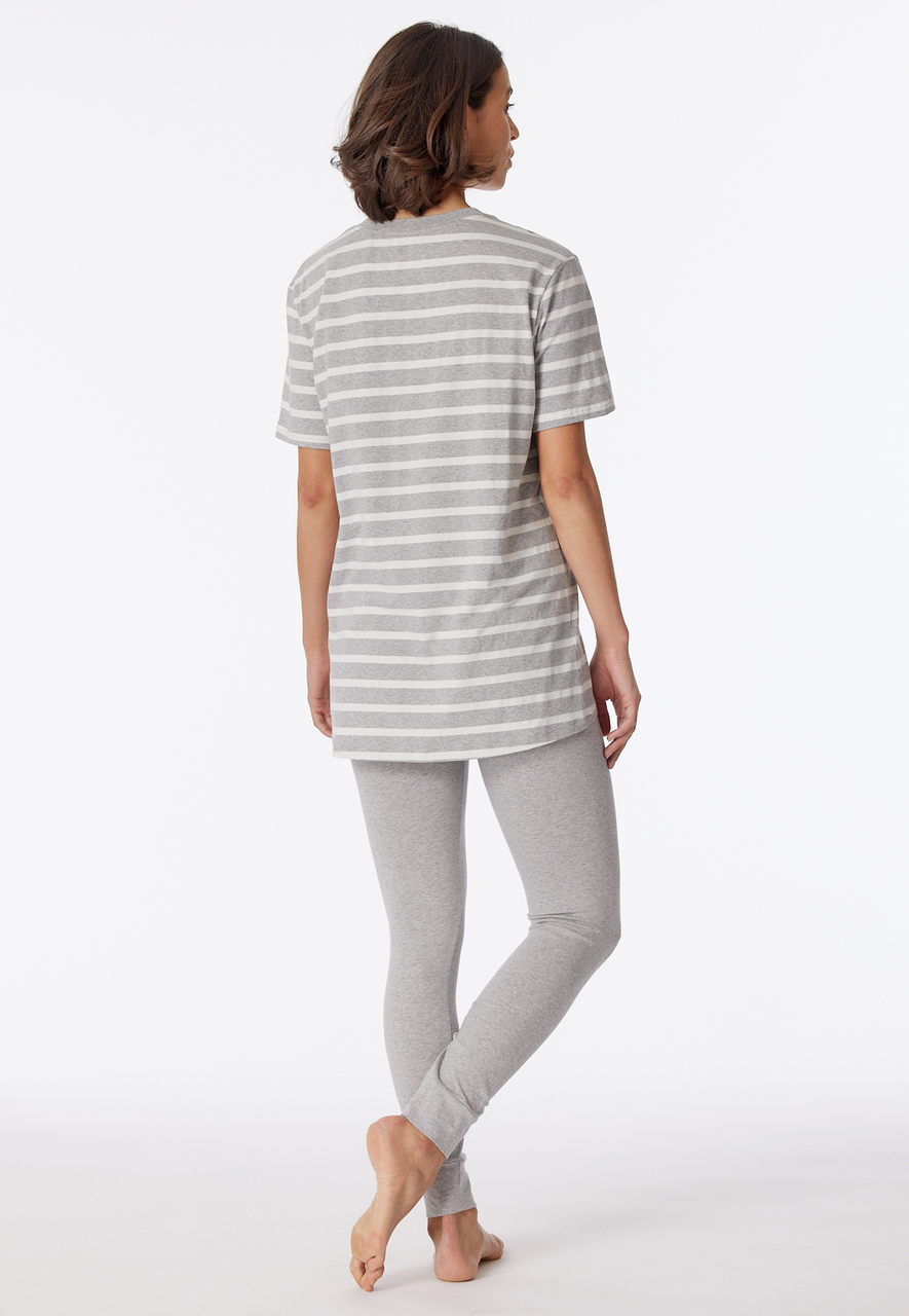 SCHIESSER Casual Essentials pyjamaset, dames pyjama lang T-shirt legging gestreept grijs-melange