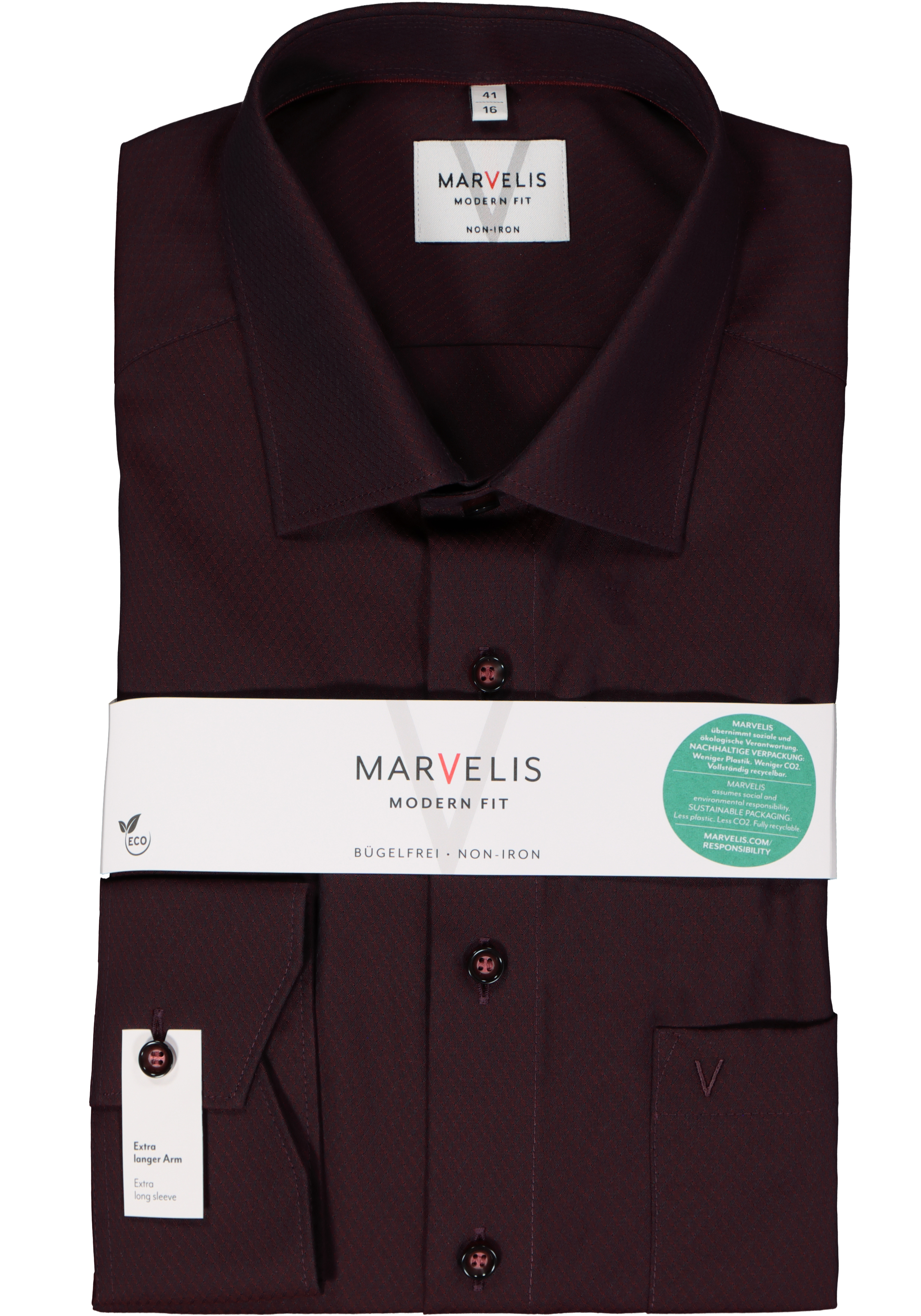 MARVELIS modern fit overhemd, mouwlengte 7, structuur, rood