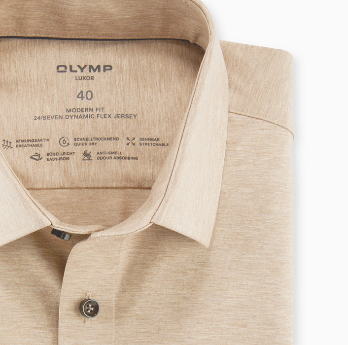 OLYMP 24/7 modern fit overhemd, tricot, beige