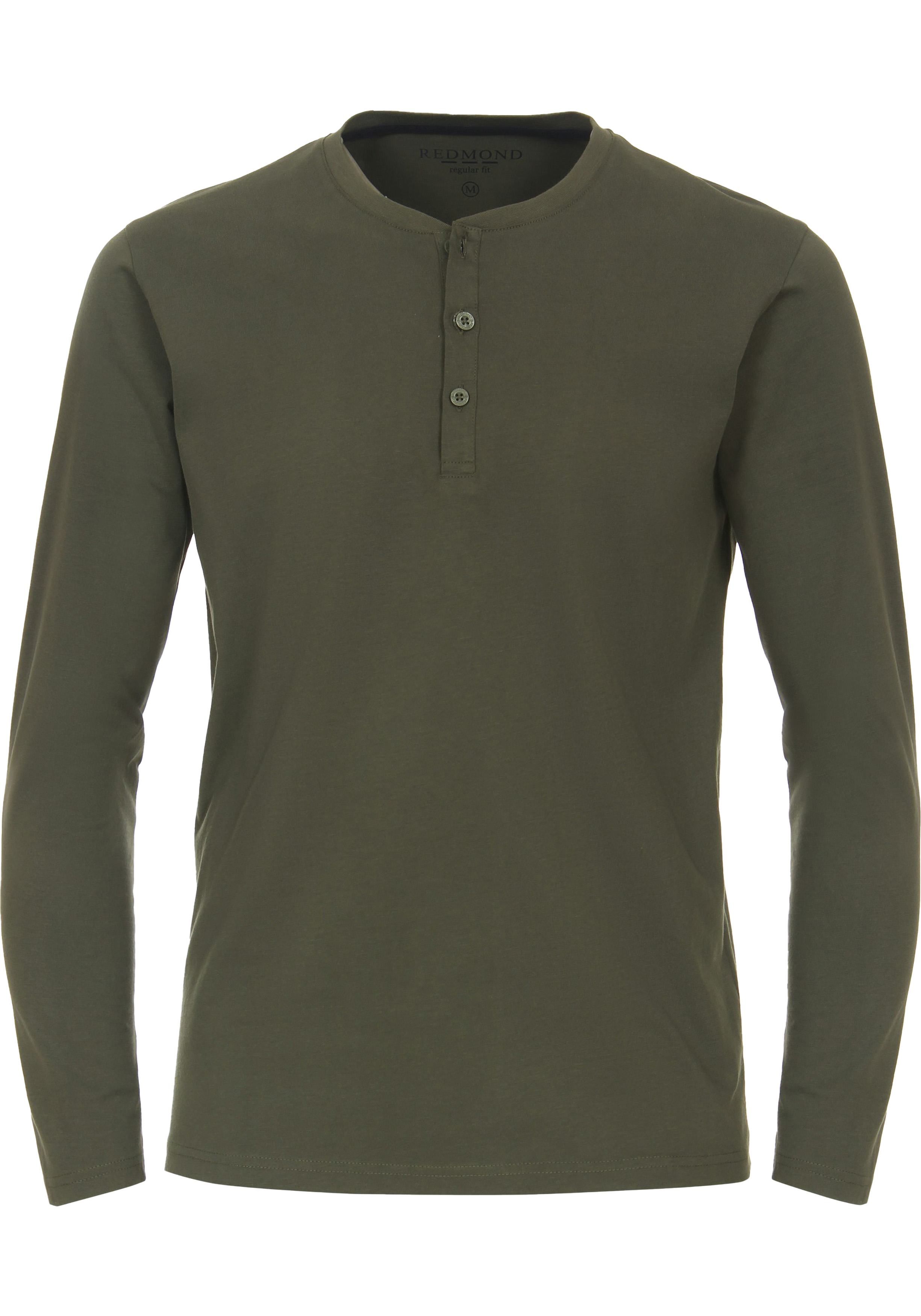 Redmond regular fit T-shirt, lange mouw O-hals met knoopsluiting, groen