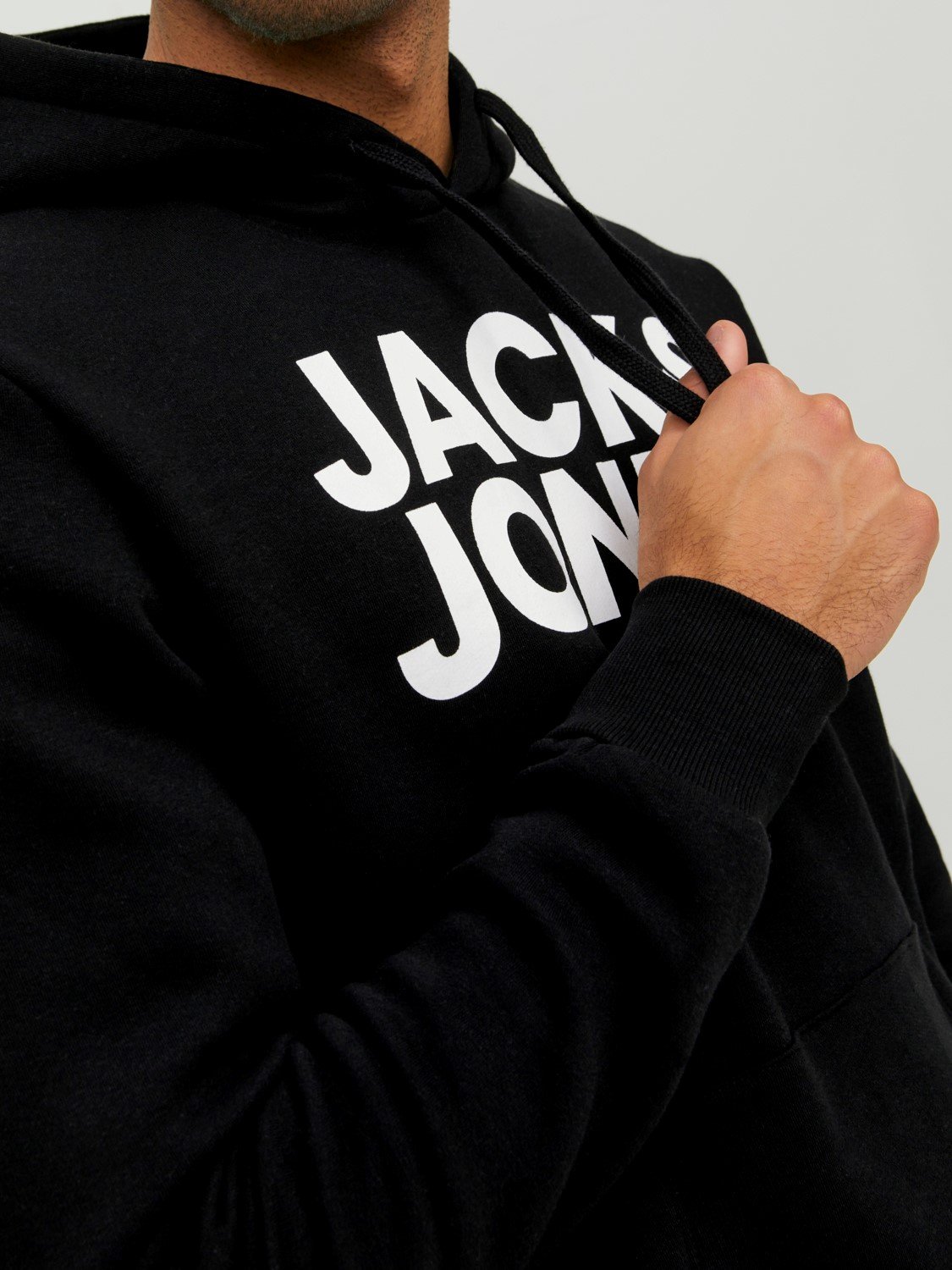 JACK & JONES Corp logo sweat hood regular fit, heren hoodie katoenmengsel met capuchon, zwart grote print