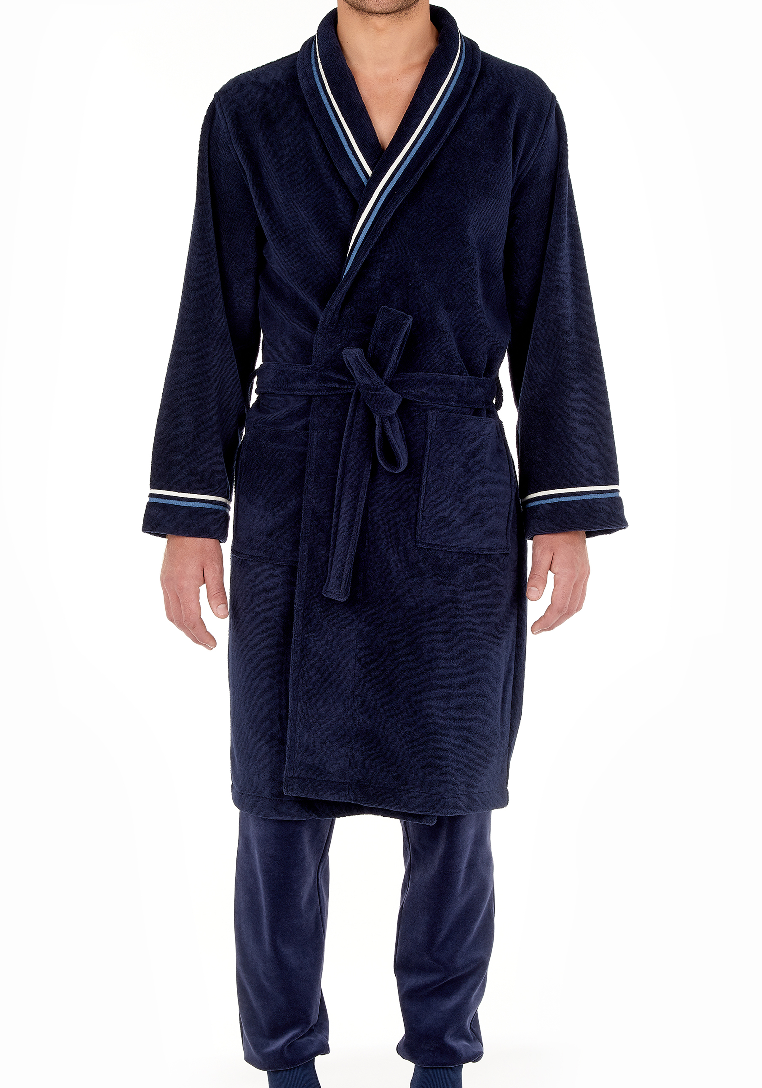 HOM Transat bathrobe, heren badjas, donkerblauw