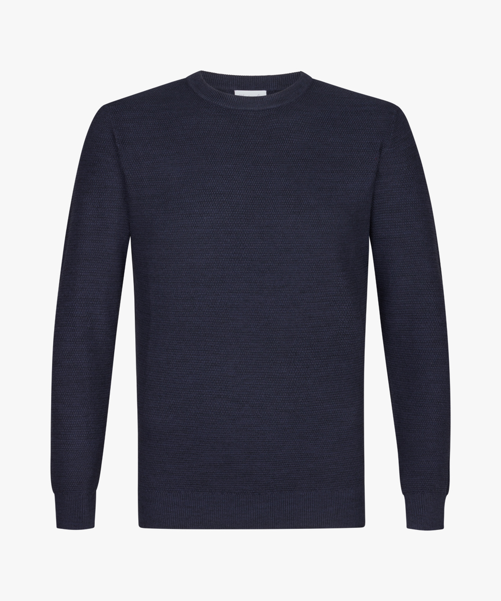 Michaelis heren trui katoenmengsel, slim fit trui met O-hals, navy blauw