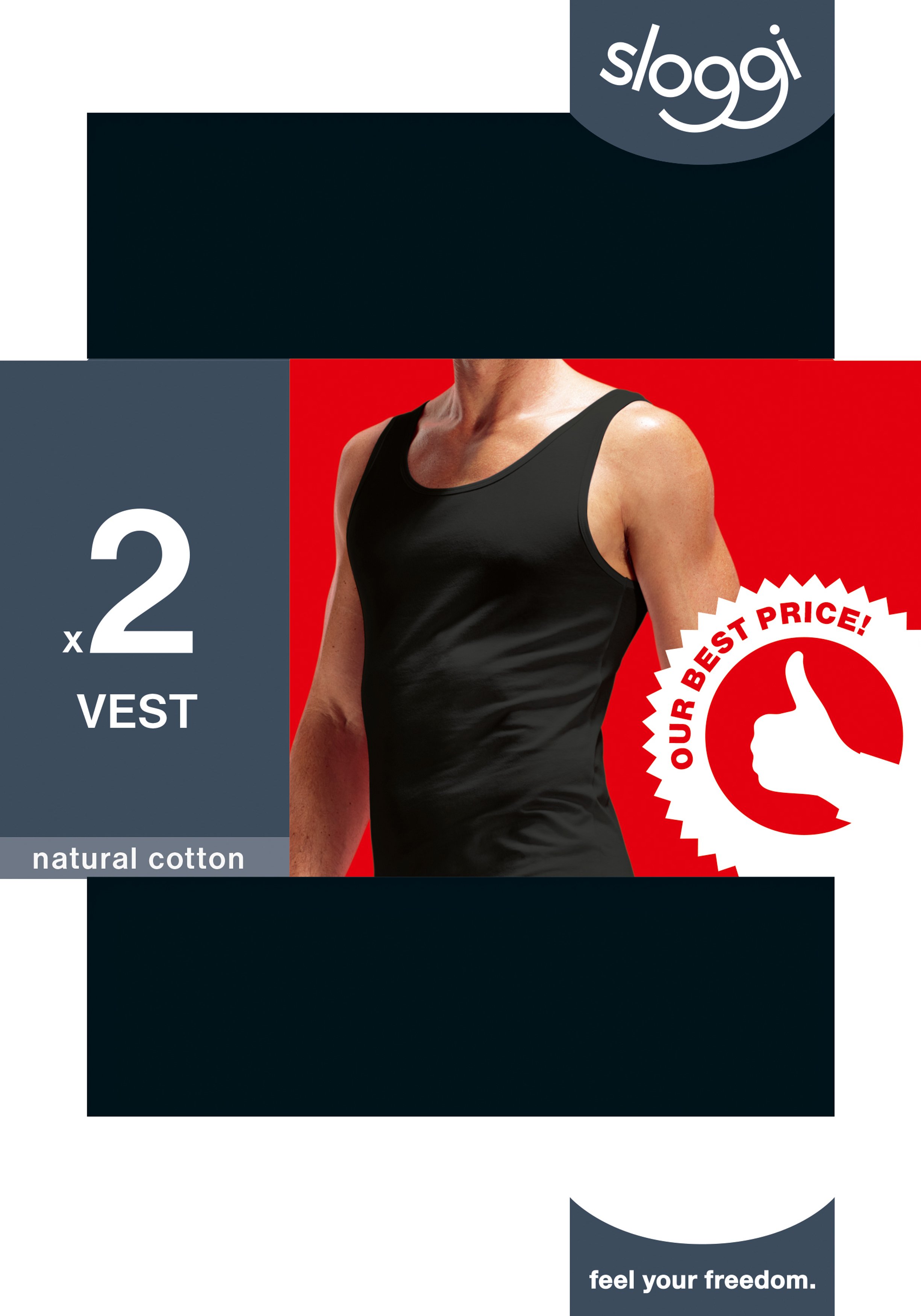 Sloggi Men 24/7 Vest, heren singlets (2-pack), zwart