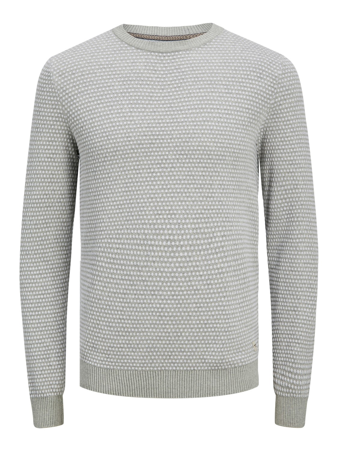 JACK & JONES Atlas knit crew neck slim fit, heren pullover katoen met O-hals, lichtgrijs melange