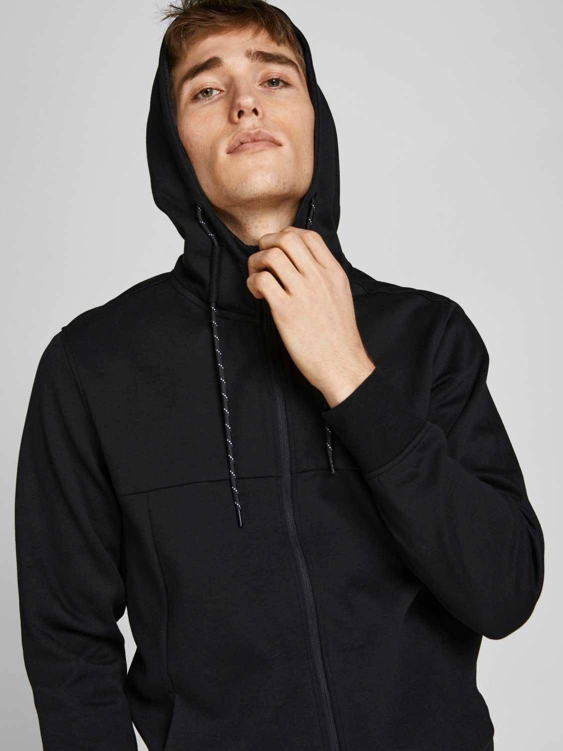 JACK & JONES Air sweat zip hood regular fit, heren sweatvest katoenmengsel met capuchon, zwart