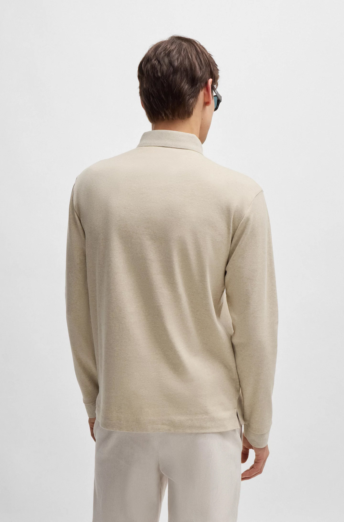 BOSS Pado regular fit polo lange mouw, jersey, licht beige