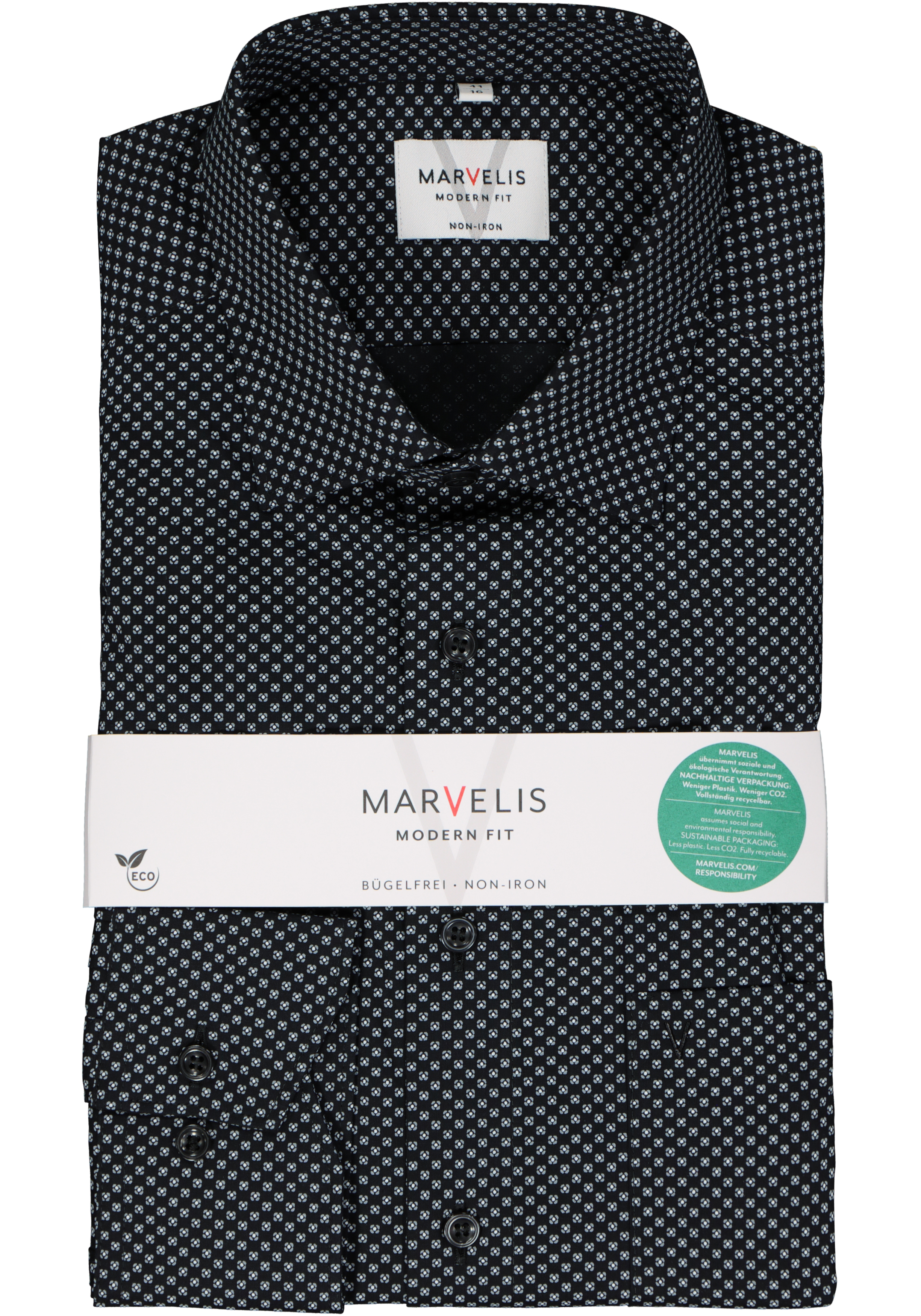 MARVELIS modern fit overhemd, popeline, zwart dessin