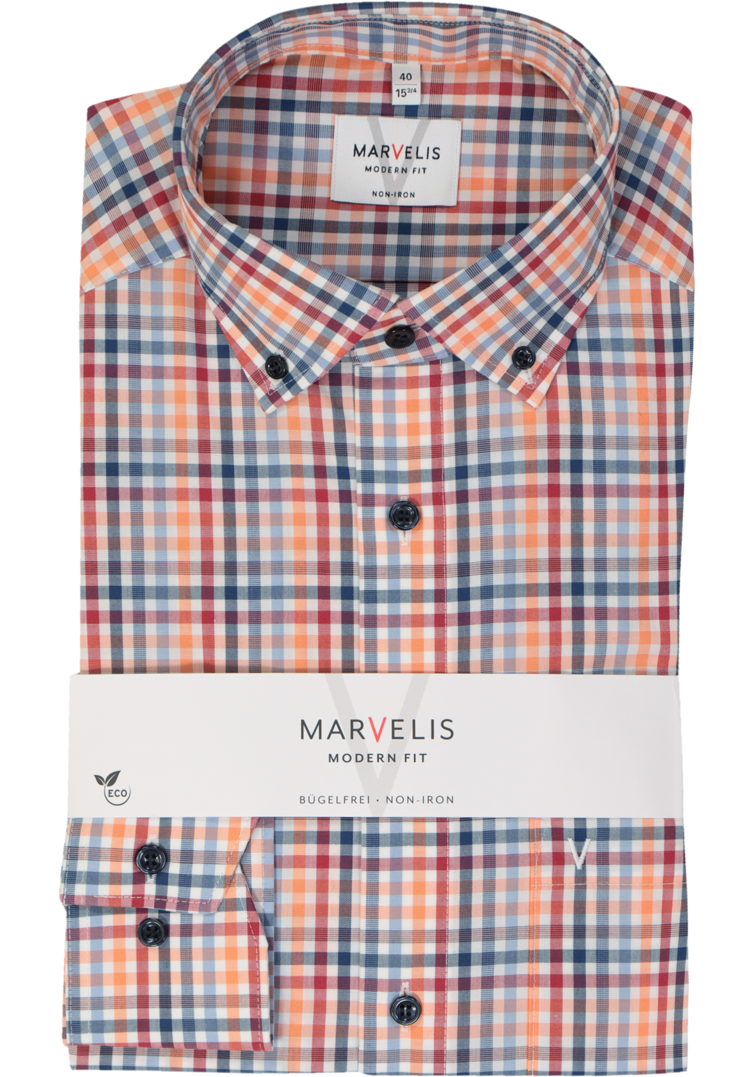 MARVELIS modern fit overhemd, popeline, rood geruit