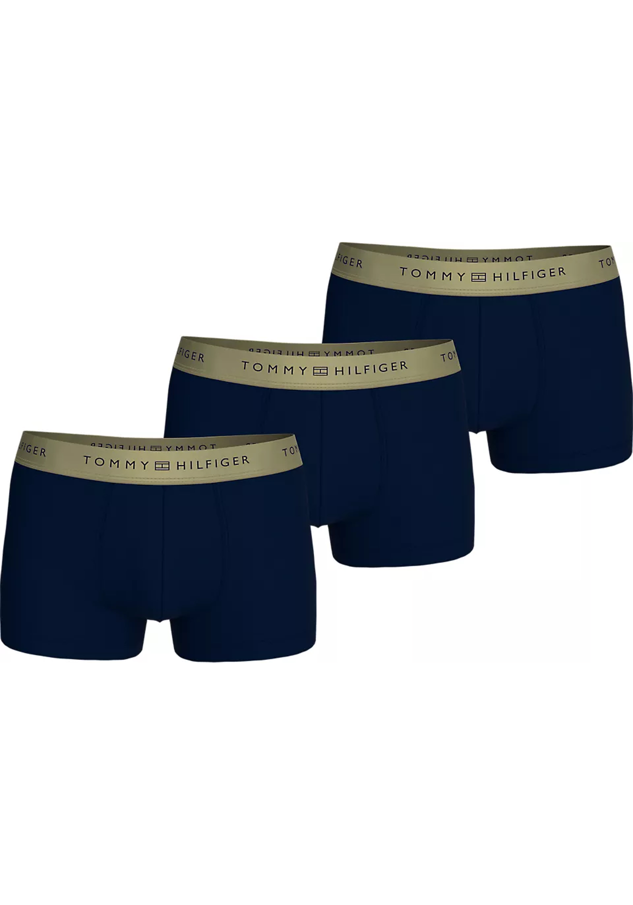 Tommy Hilfiger trunk (3-pack), heren boxers normale lengte, blauw met goudkleurige tailleband