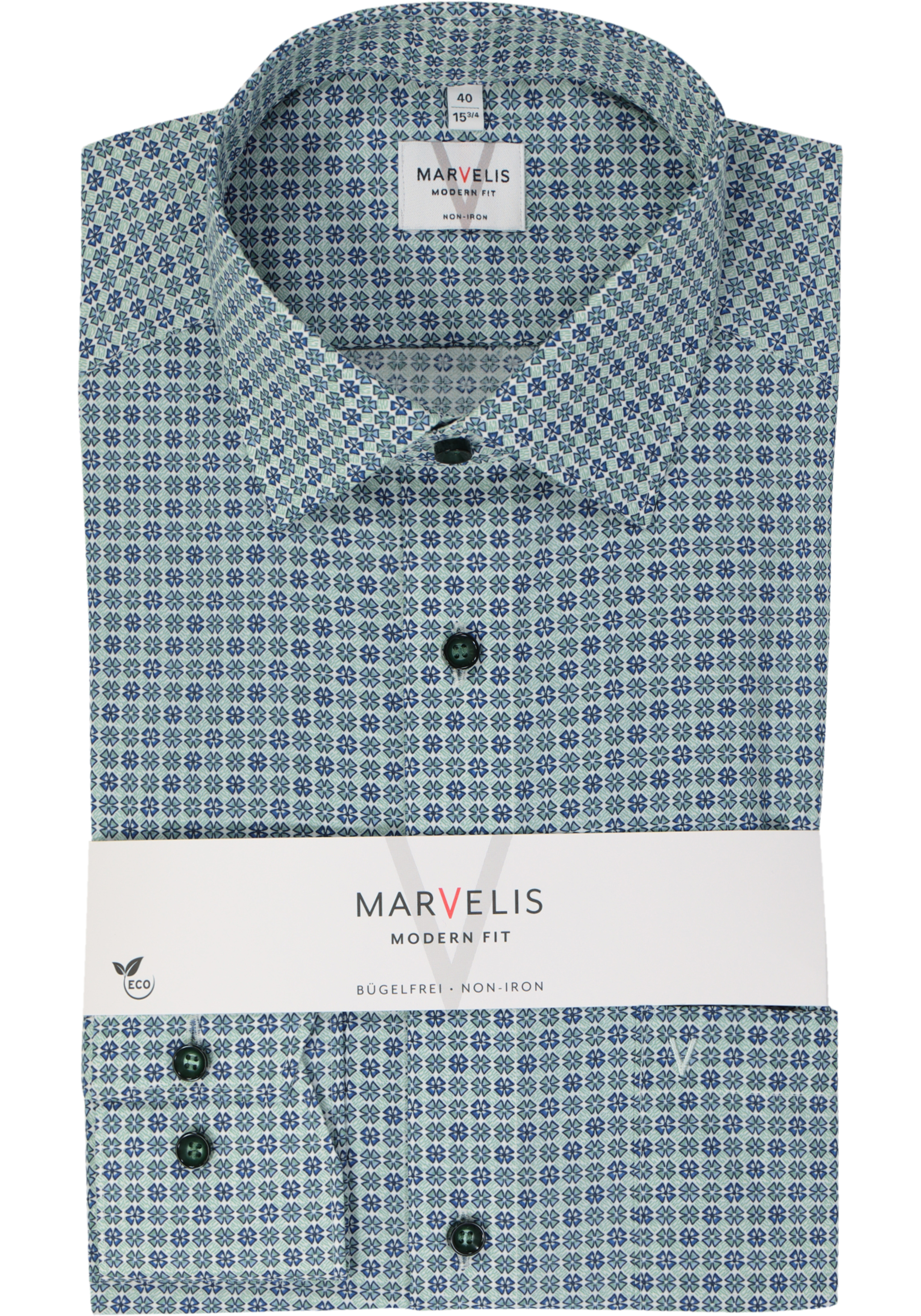 MARVELIS modern fit overhemd, popeline, groen dessin