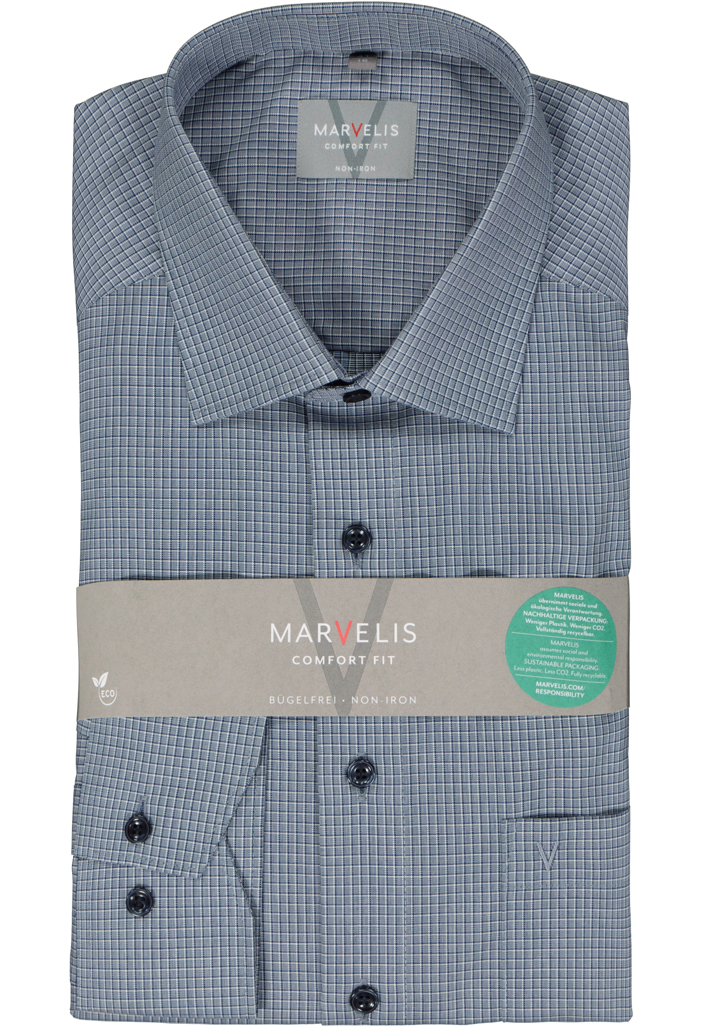 MARVELIS comfort fit overhemd, popeline, donkerblauw geruit