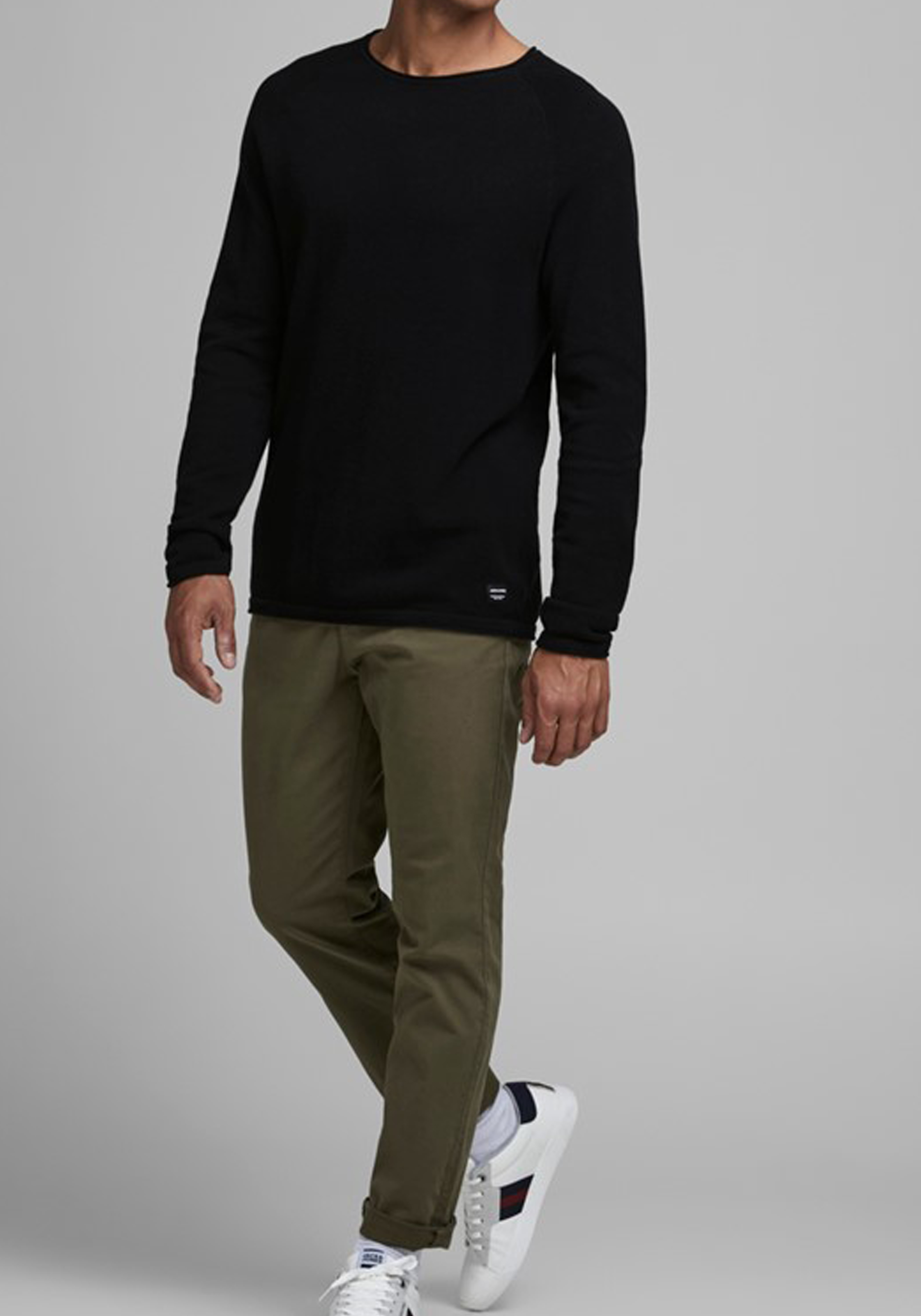 JACK & JONES slim fit trui katoen, O-hals, zwart