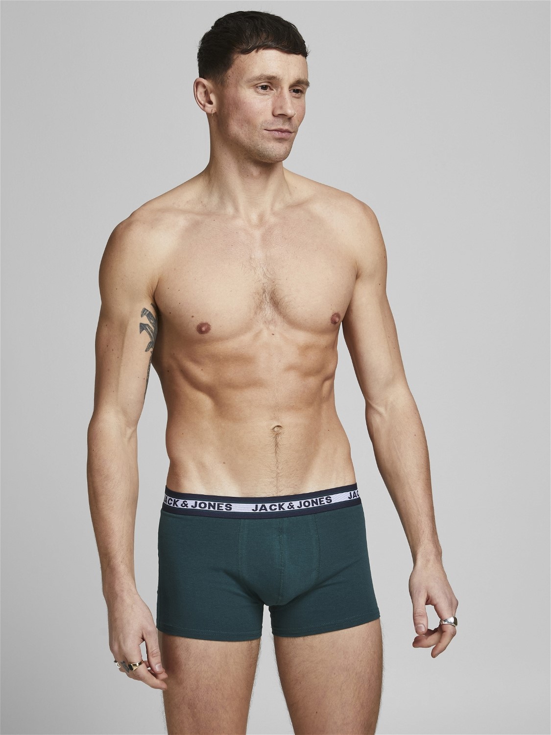 JACK & JONES Jacsolid trunks (10-pack), heren boxers normale lengte, zwart, groen, blauw, donkerrood en grijs