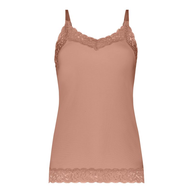 TEN CATE Secrets Lace women spaghetti top met kant (1-pack), dames singlet, roze bruin