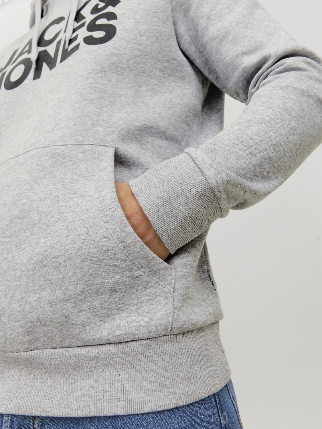 JACK & JONES Corp logo sweat hood regular fit, heren hoodie katoenmengsel met capuchon, lichtgrijs melange grote print