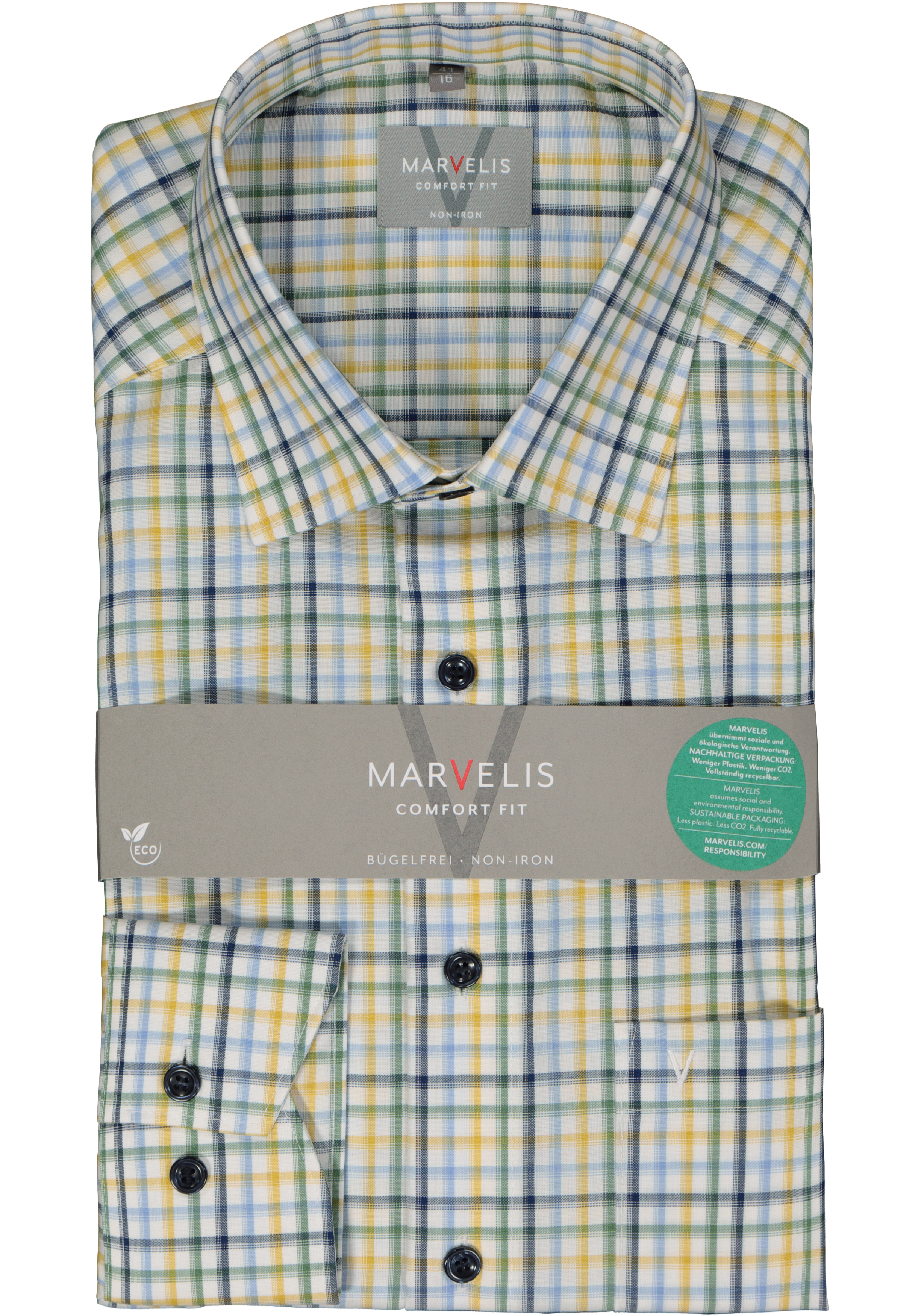 MARVELIS comfort fit overhemd, popeline, groen geruit