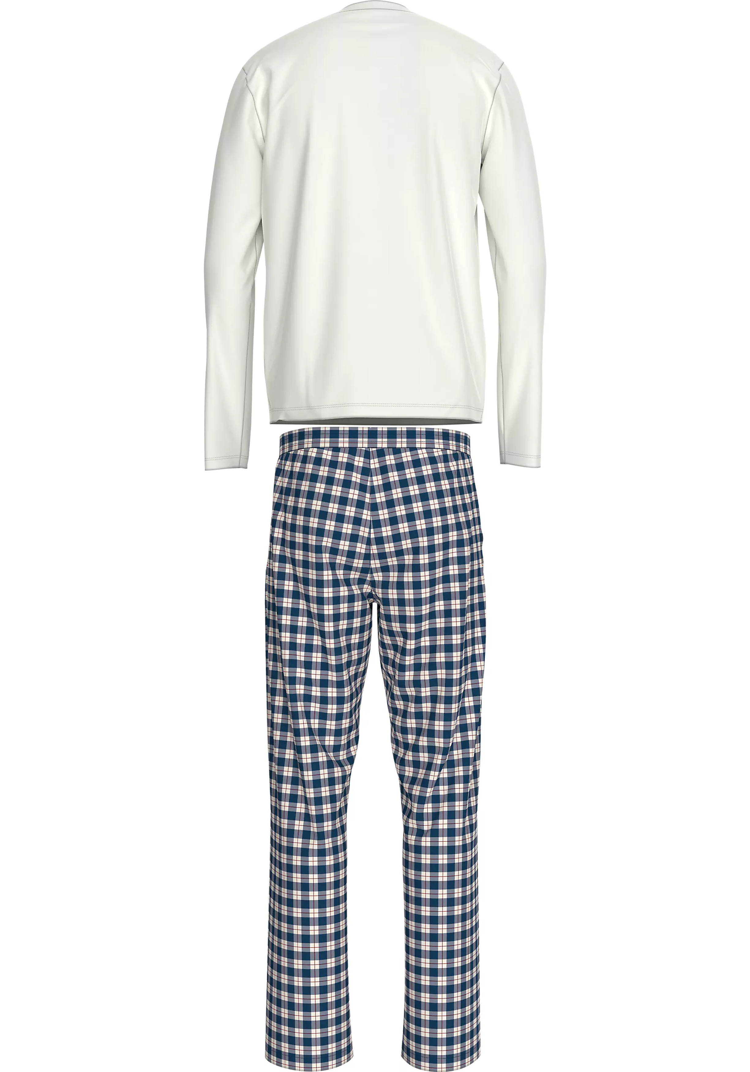 Tommy Hilfiger heren pyjama set, wit shirt met blauw met wit geruite broek