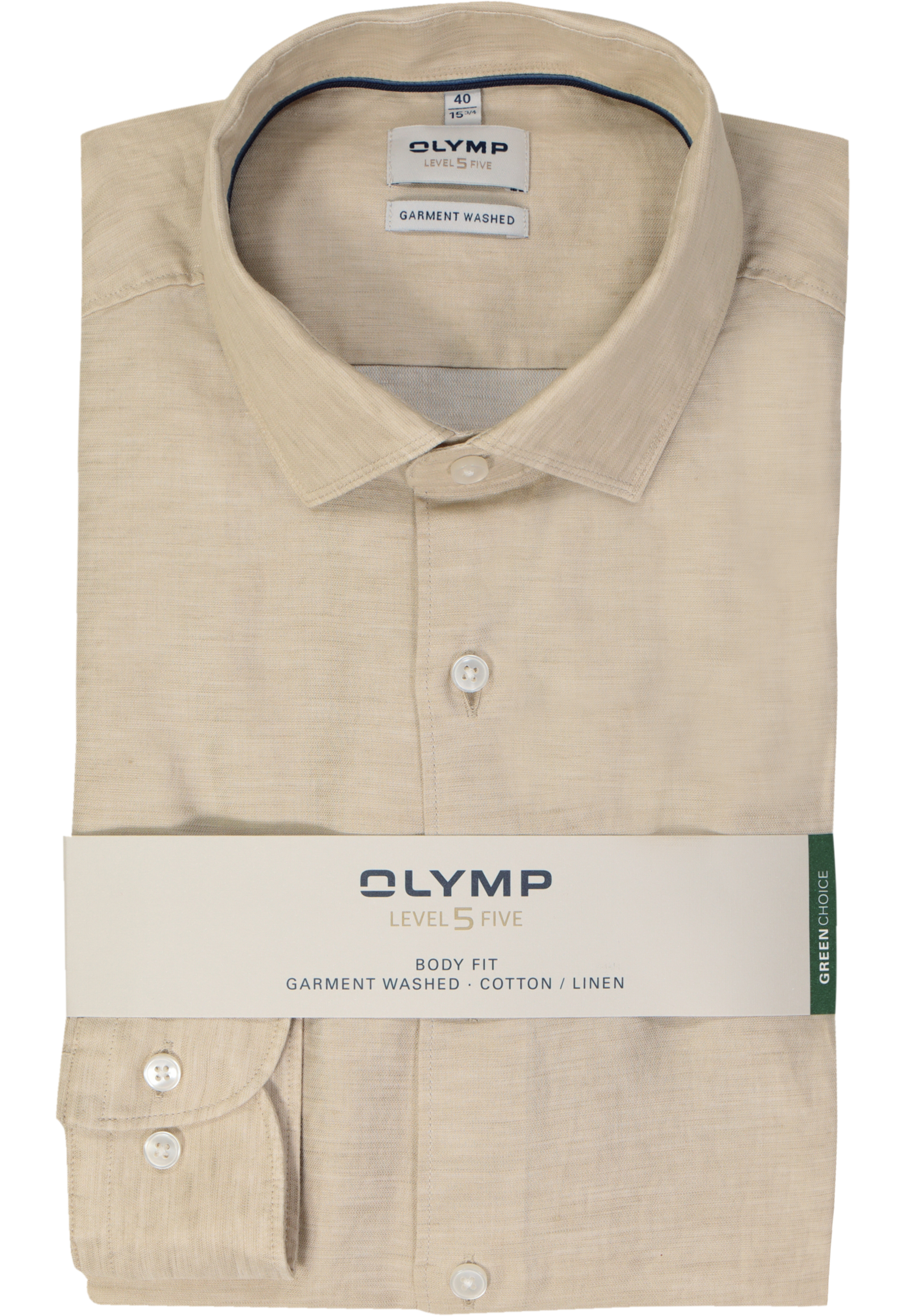 OLYMP Level 5 body fit overhemd, structuur, beige