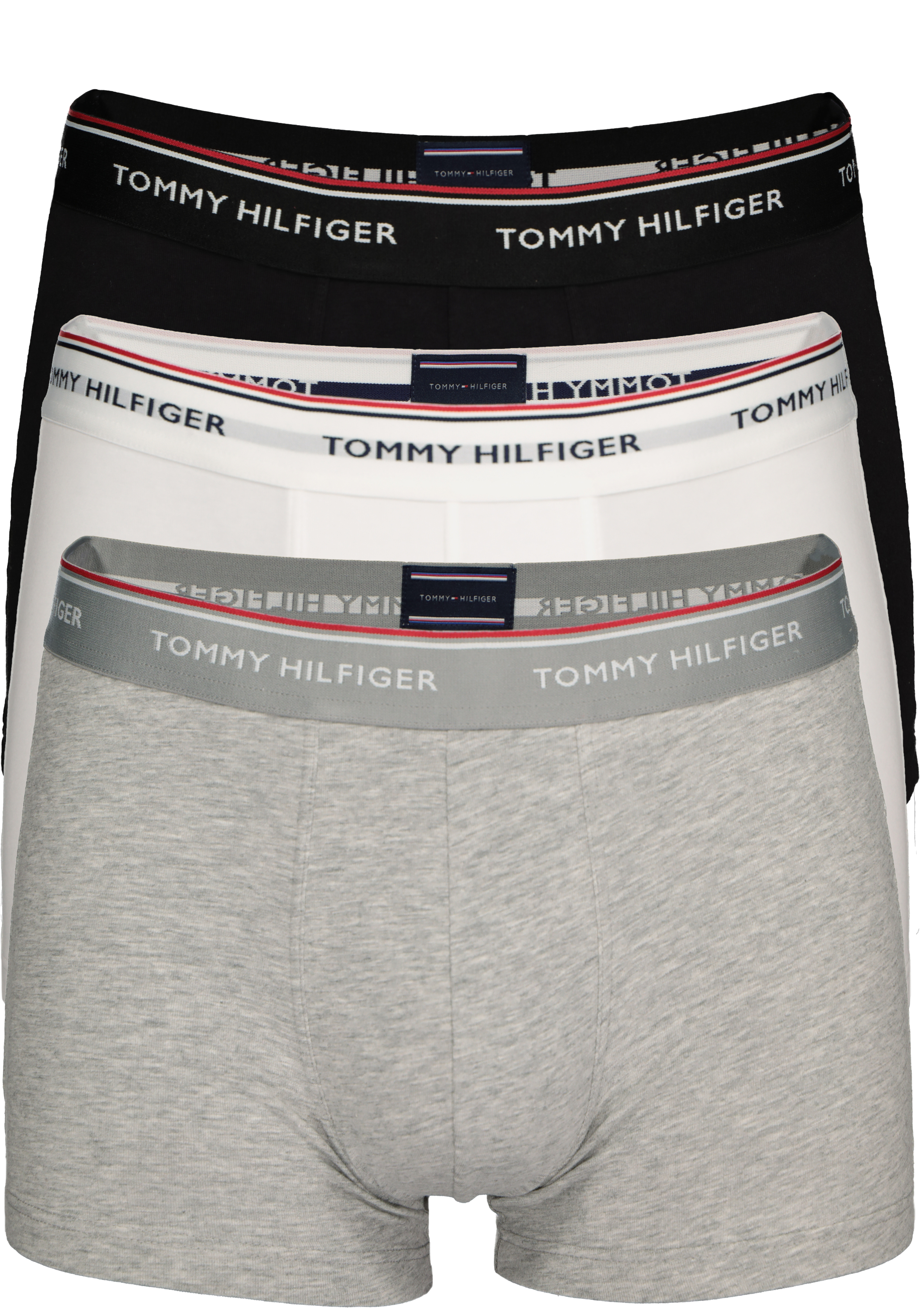 Tommy Hilfiger trunks (3-pack), heren boxers normale lengte, zwart, wit en grijs