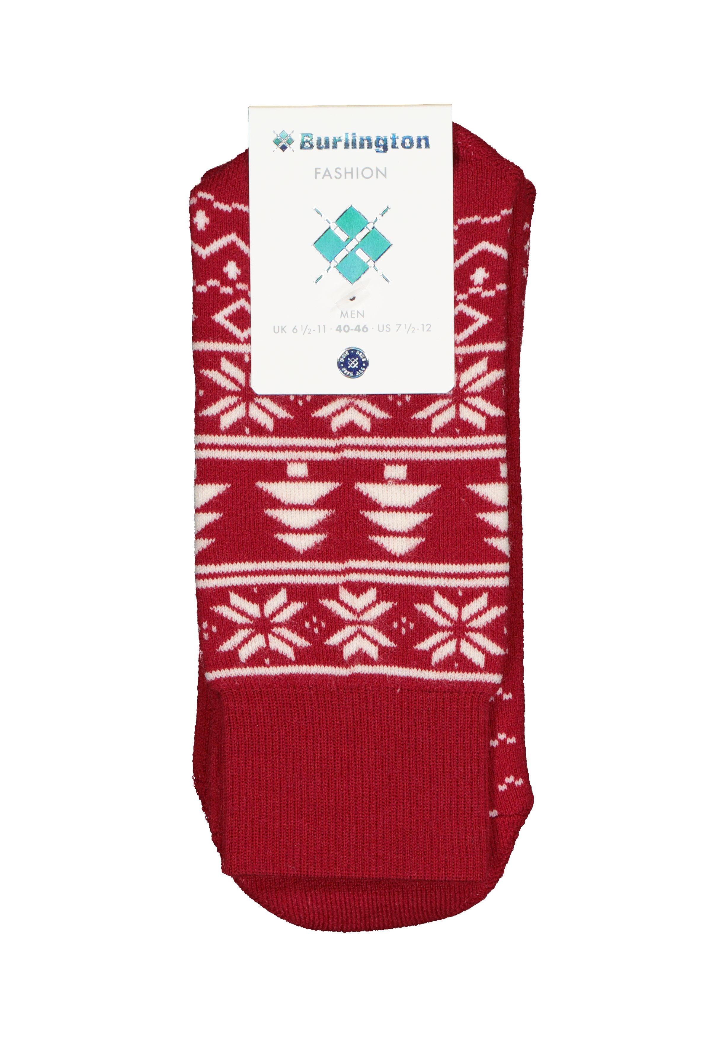 Burlington Homepads Fair Isle, huissokken winter, donkerrood met wit