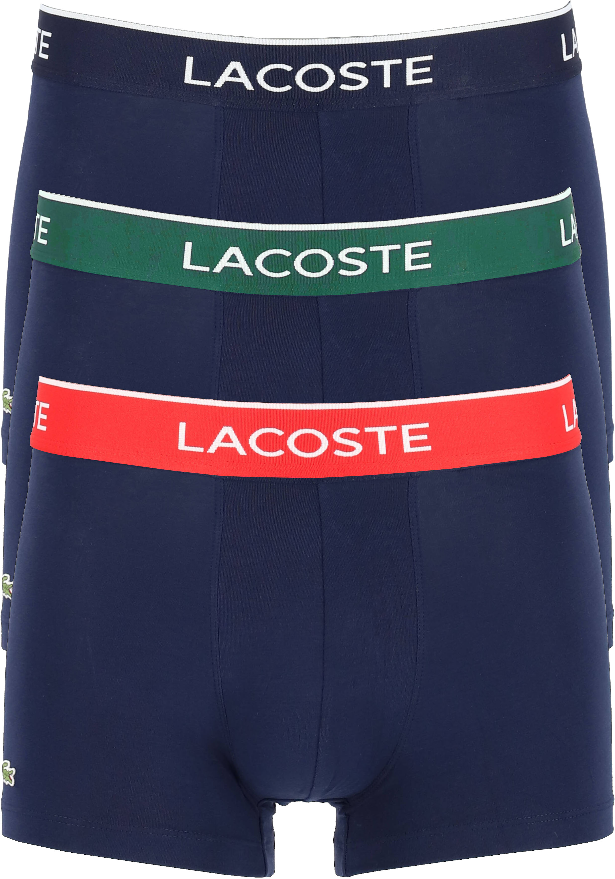 Lacoste Boxer Trunks (3-pack), heren boxers kort, blauw met gekleurde tailleband