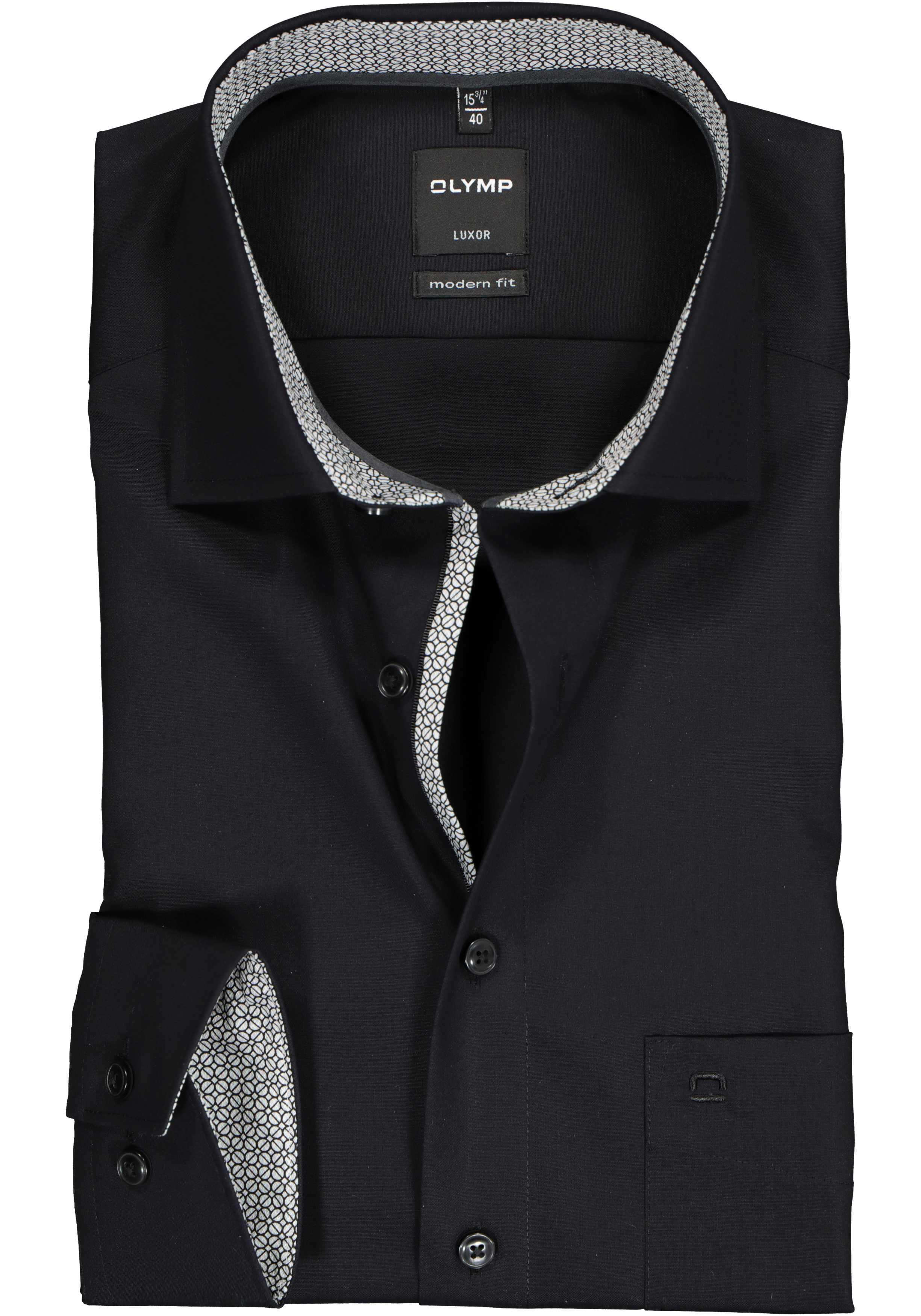OLYMP Luxor modern fit overhemd, mouwlengte 7, zwart (contrast)