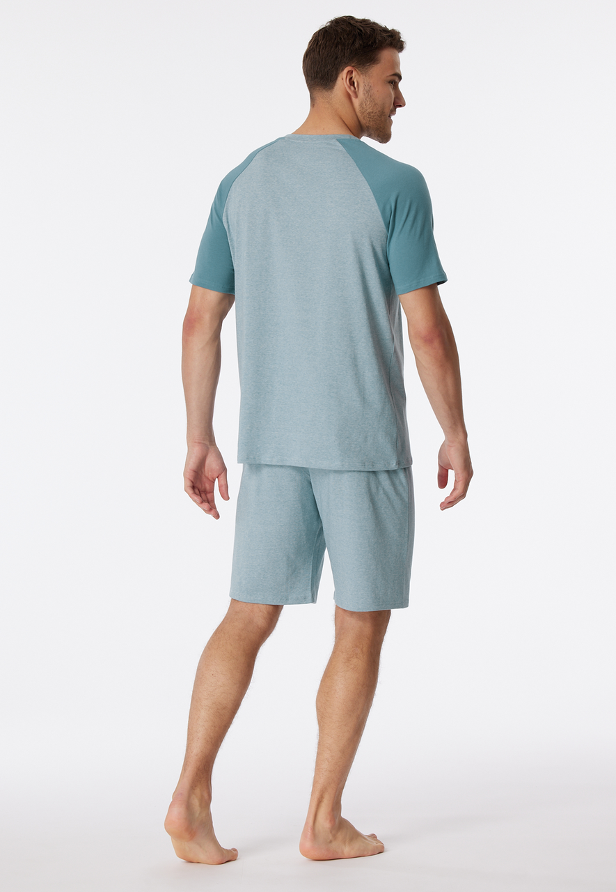 SCHIESSER 95/5 Nightwear shortamaset, heren shortama organic cotton strepen golf blauw-grijs