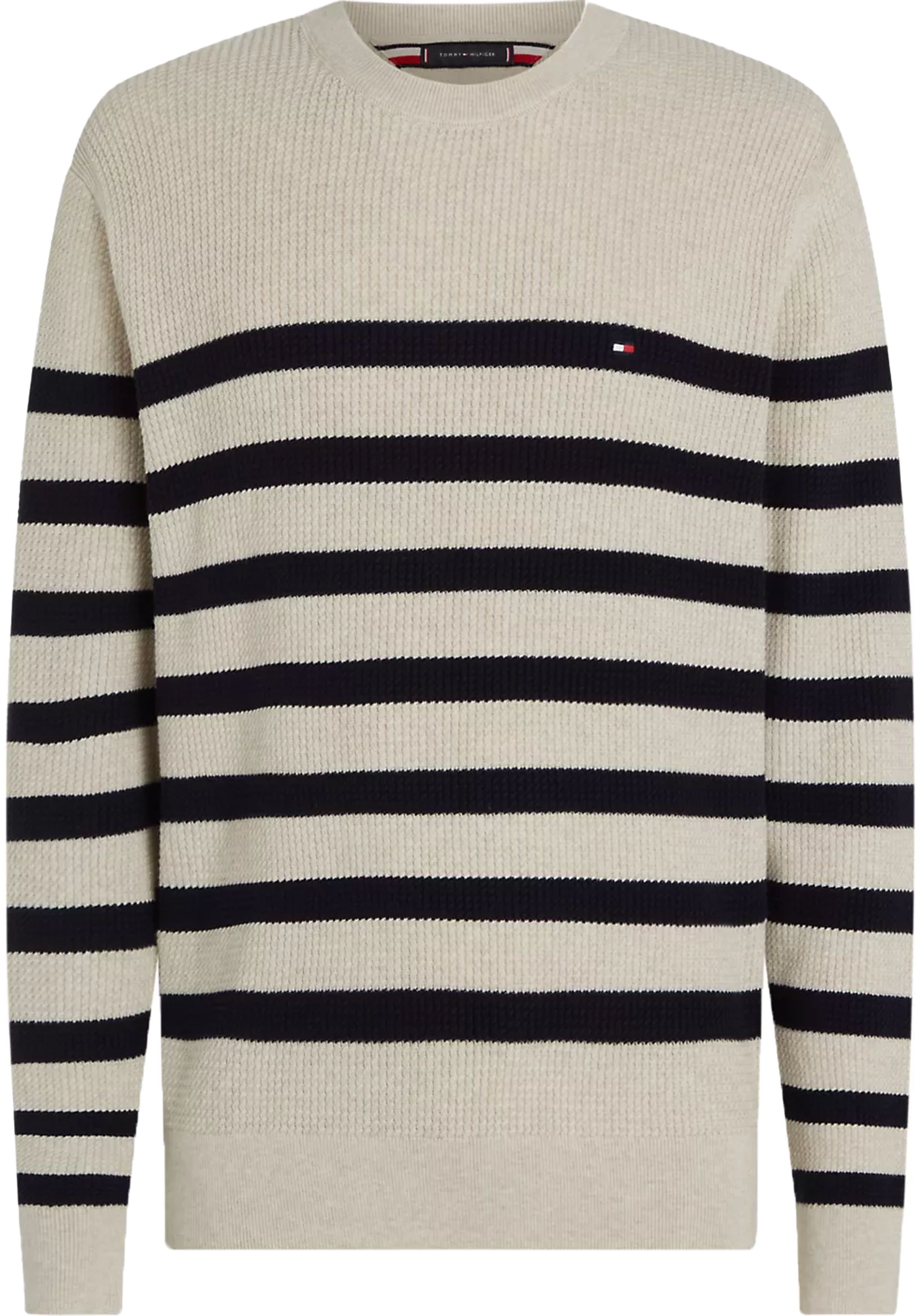 Tommy Hilfiger heren pullover katoen, grijsbeige met blauw gestreept