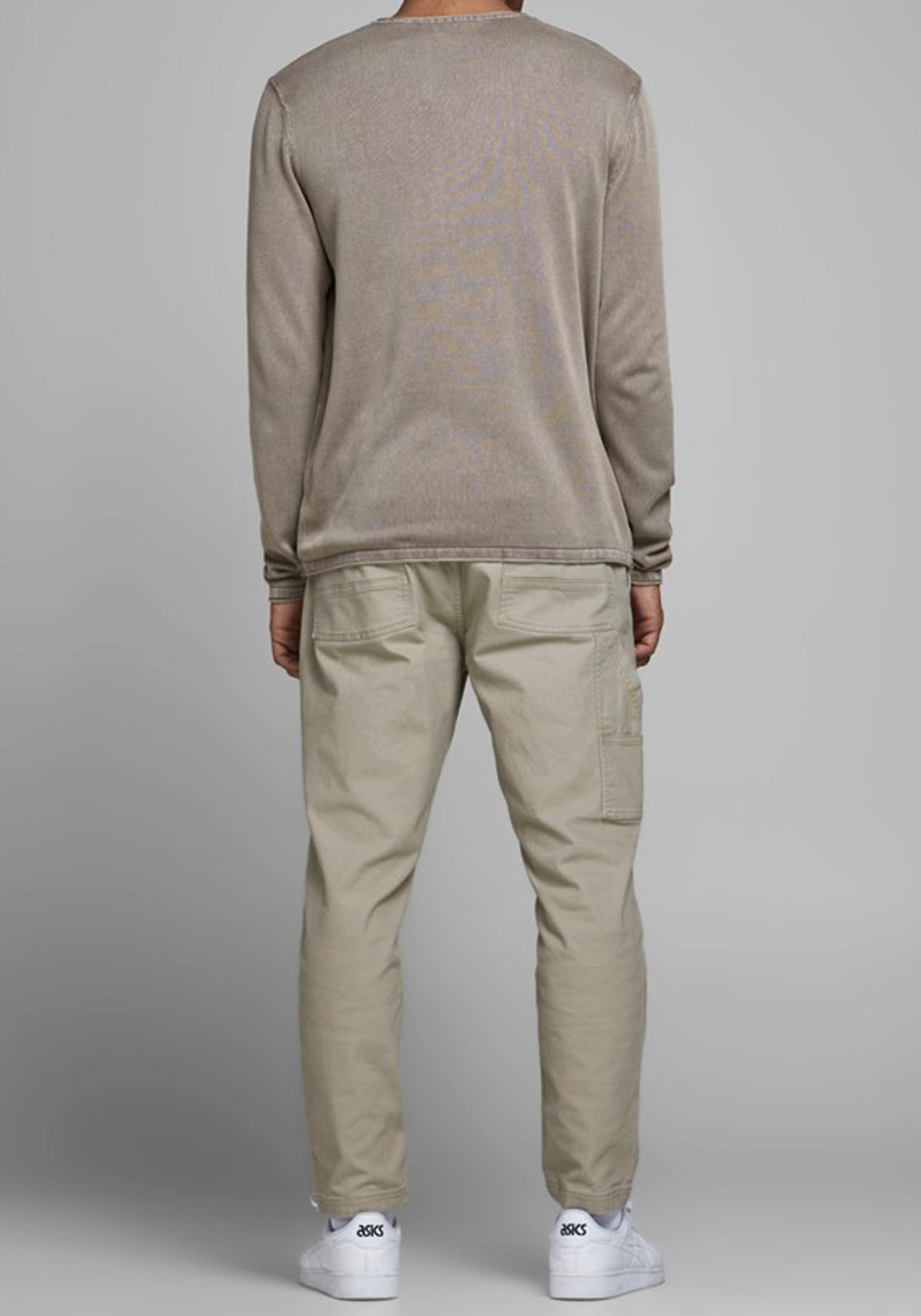 JACK & JONES slim fit trui katoen, O-hals, verwassen beige