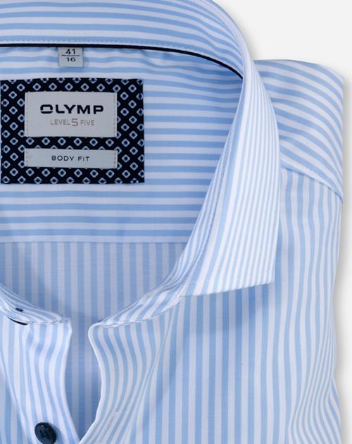 OLYMP Level 5 body fit overhemd, mouwlengte 7, twill, bleu gestreept