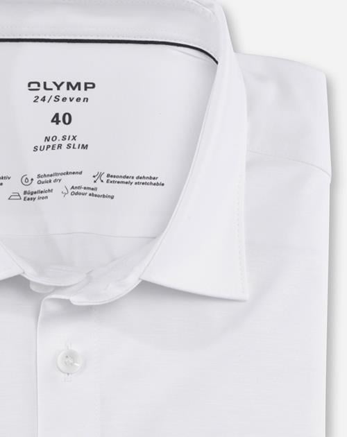 OLYMP 24/7 No. 6 Six super slim fit overhemd, korte mouw, tricot, wit