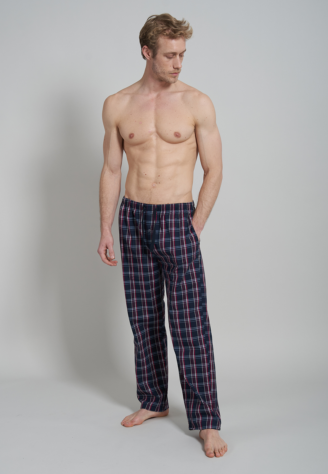 Gotzburg heren pyjama- of loungebroek, donkerblauw geruit